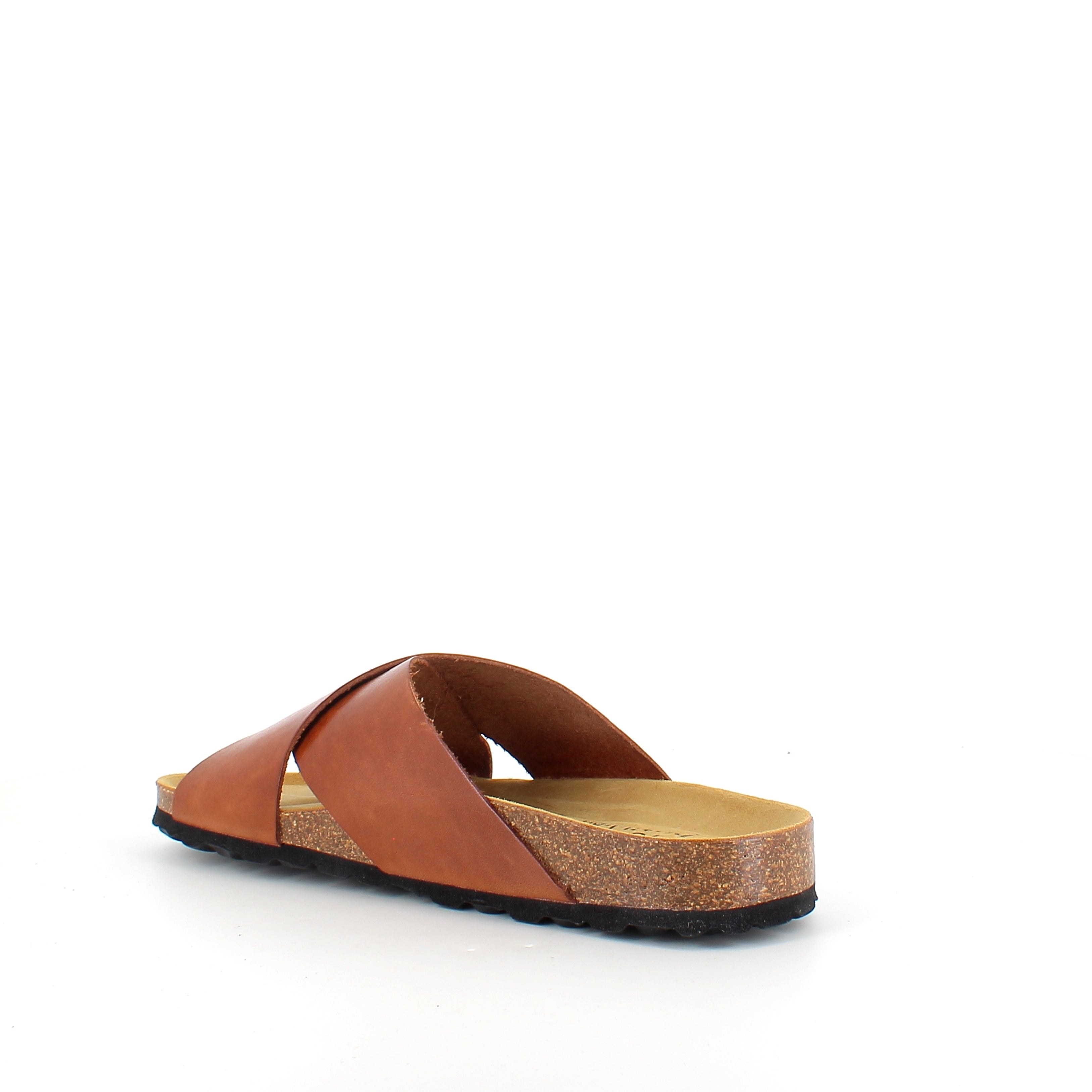 Brun slip-on sandal i slätt läder med korsremmar | SSKbutiken.se