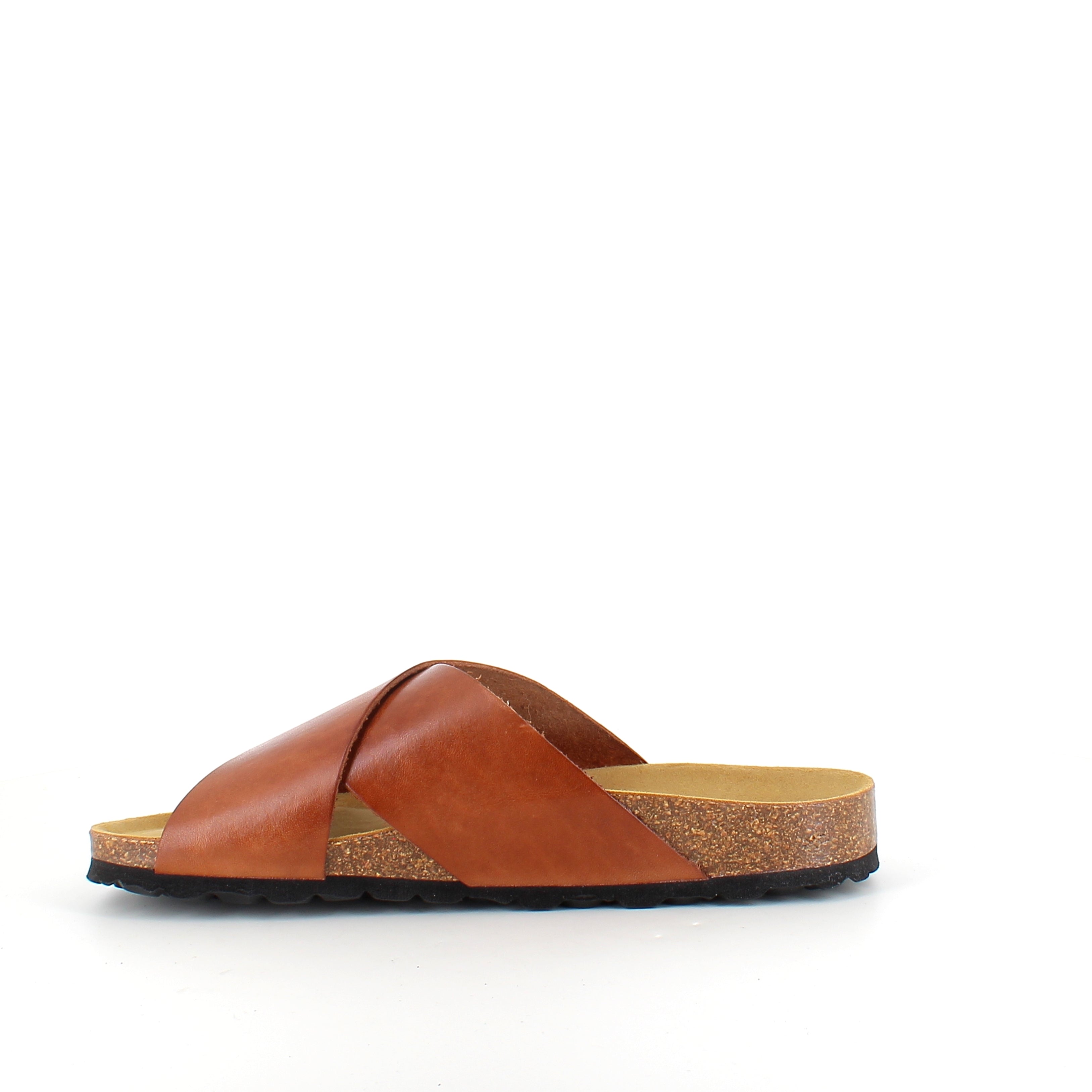 Brun slip-on sandal i slätt läder med korsremmar | SSKbutiken.se