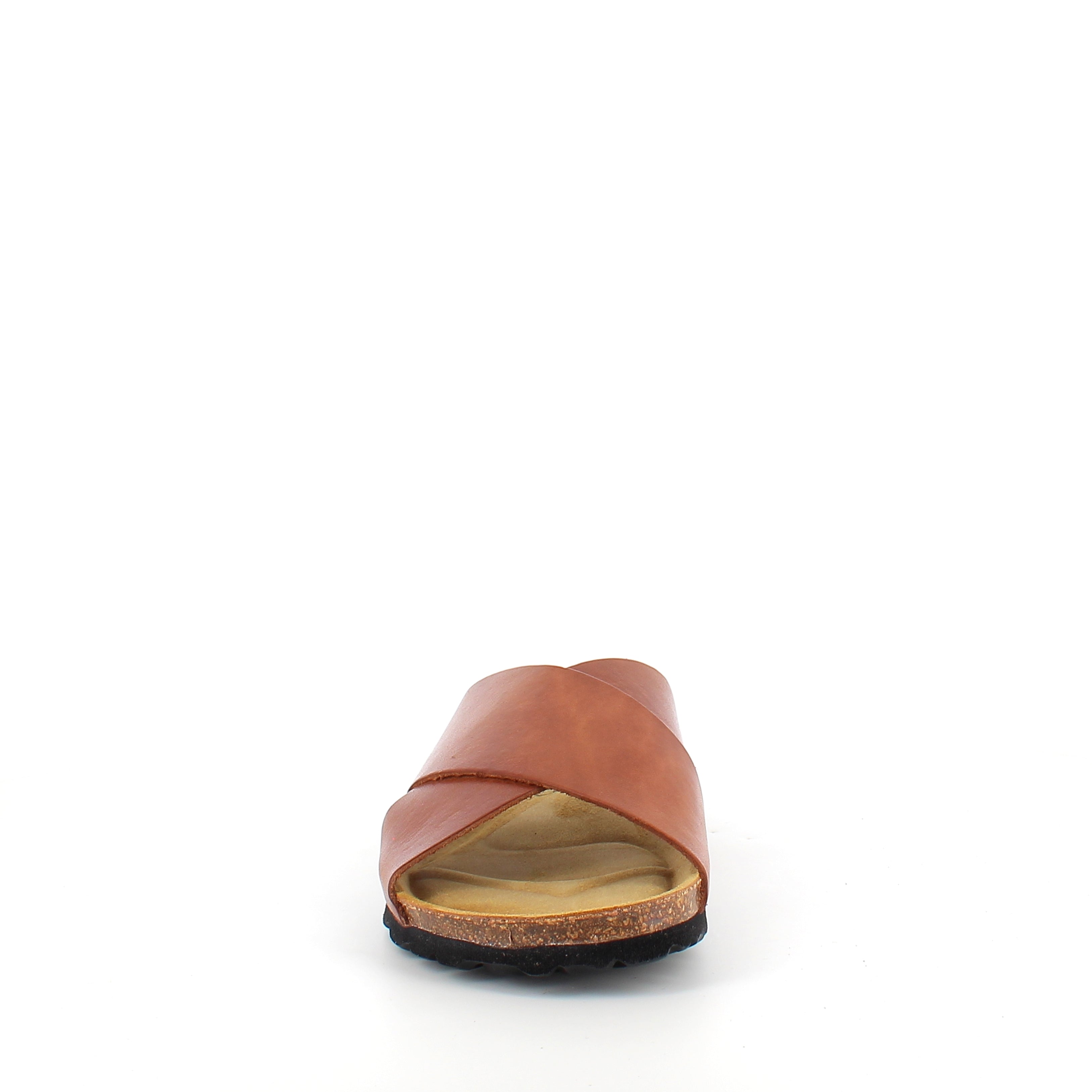 Brun slip-on sandal i slätt läder med korsremmar | SSKbutiken.se
