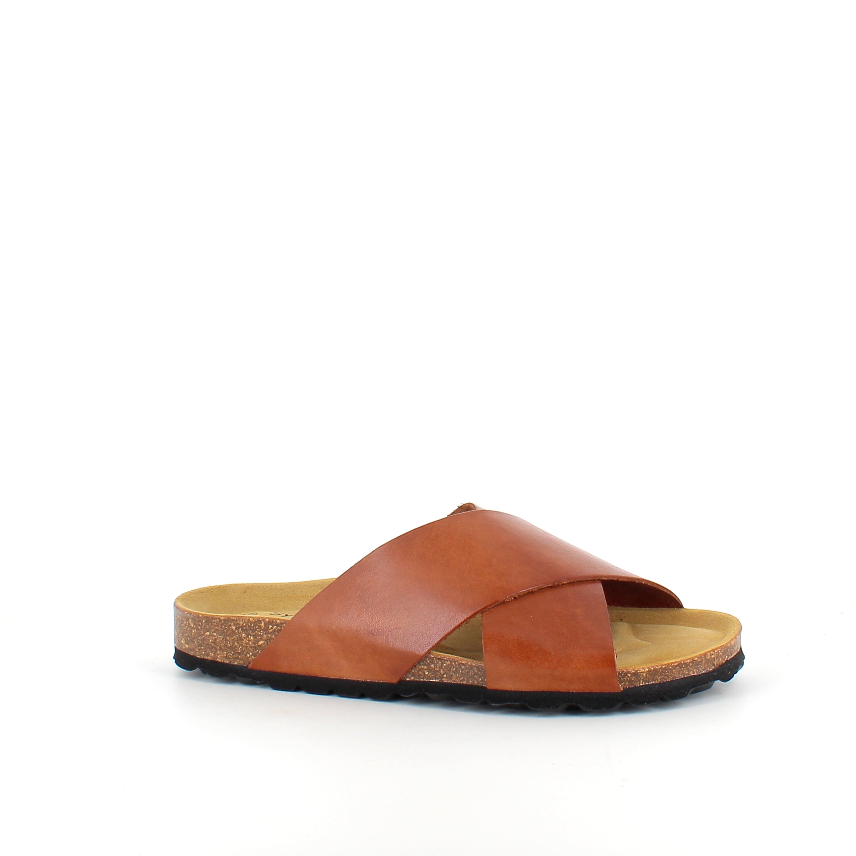 Brun slip-on sandal i slätt läder med korsremmar | SSKbutiken.se