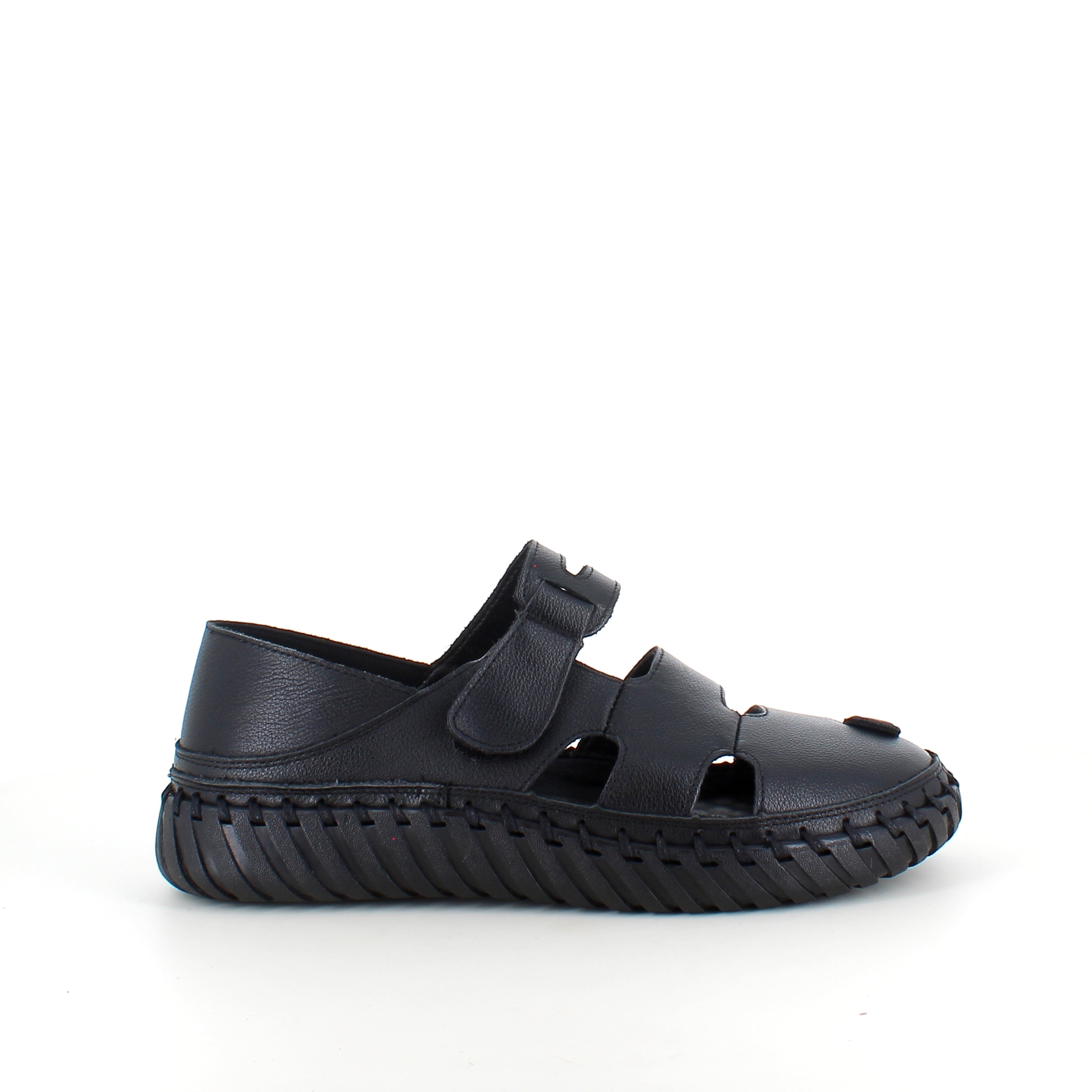 Svart komfortsandal med stängd tå och flexibel sula