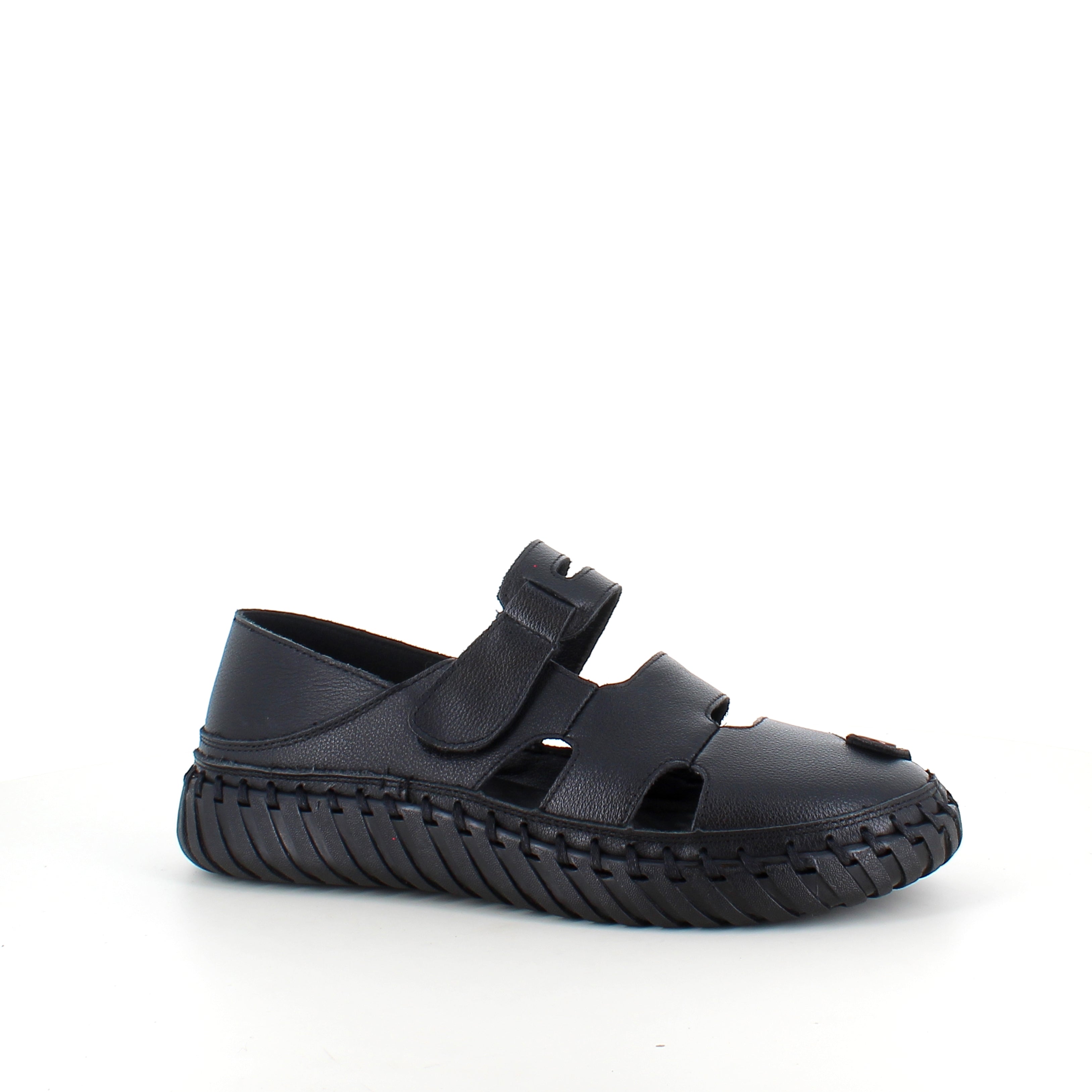 Svart komfortsandal med stängd tå och flexibel sula
