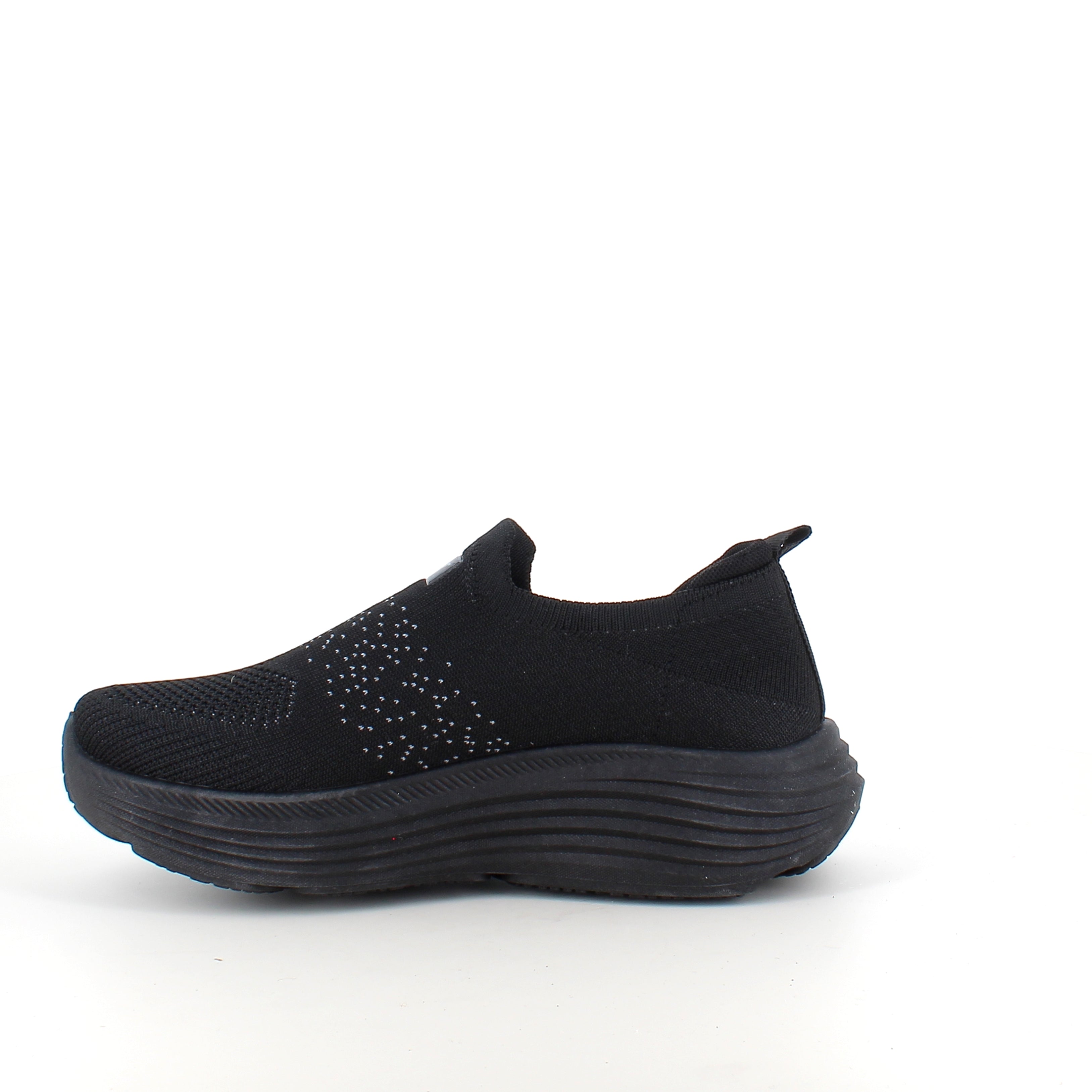Svart slip-on komfortsneaker med stötdämpning & andningsbart stickat