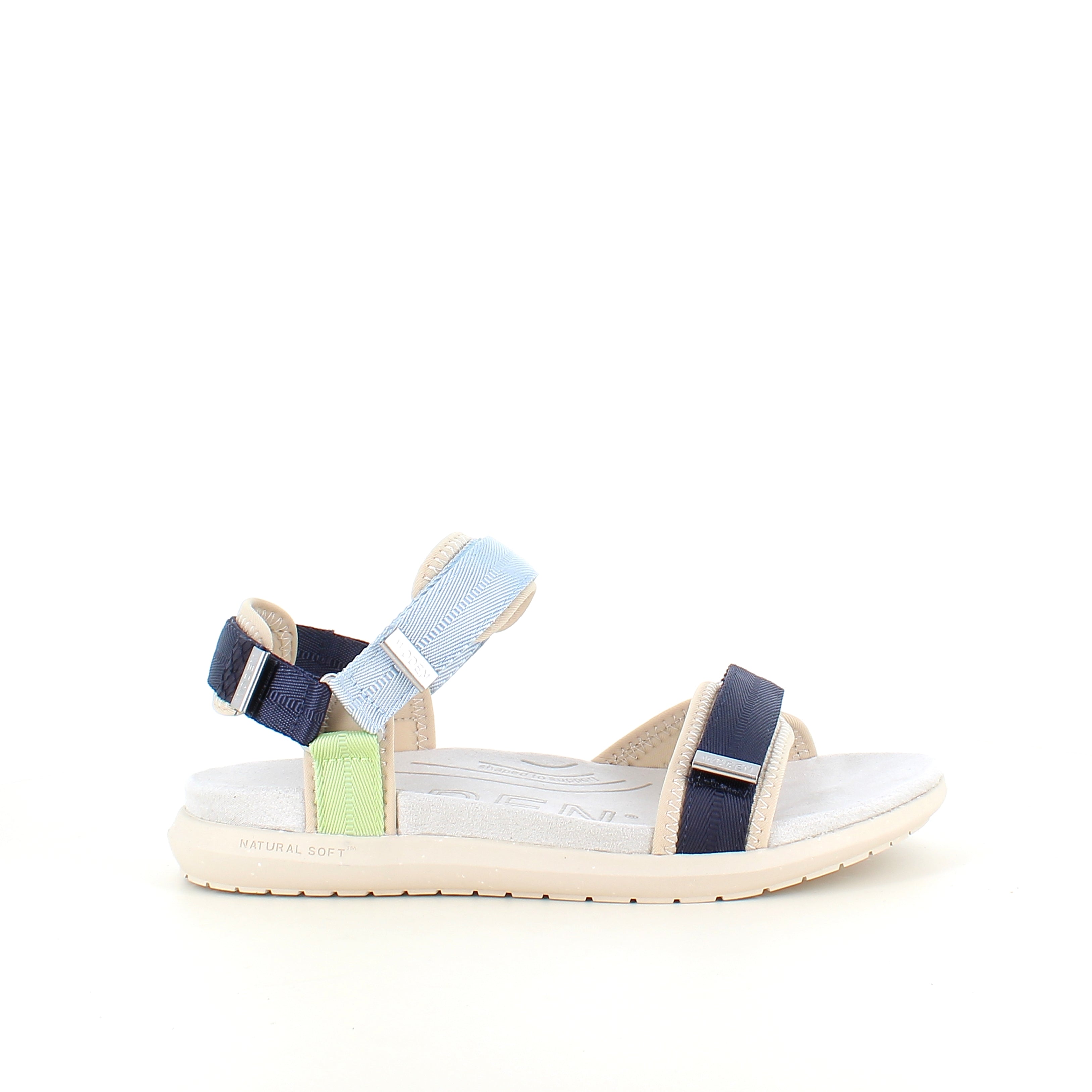 Woden sandal Moonstone Multi – Lätt & stödjande i blå, gröna & beige nyanser