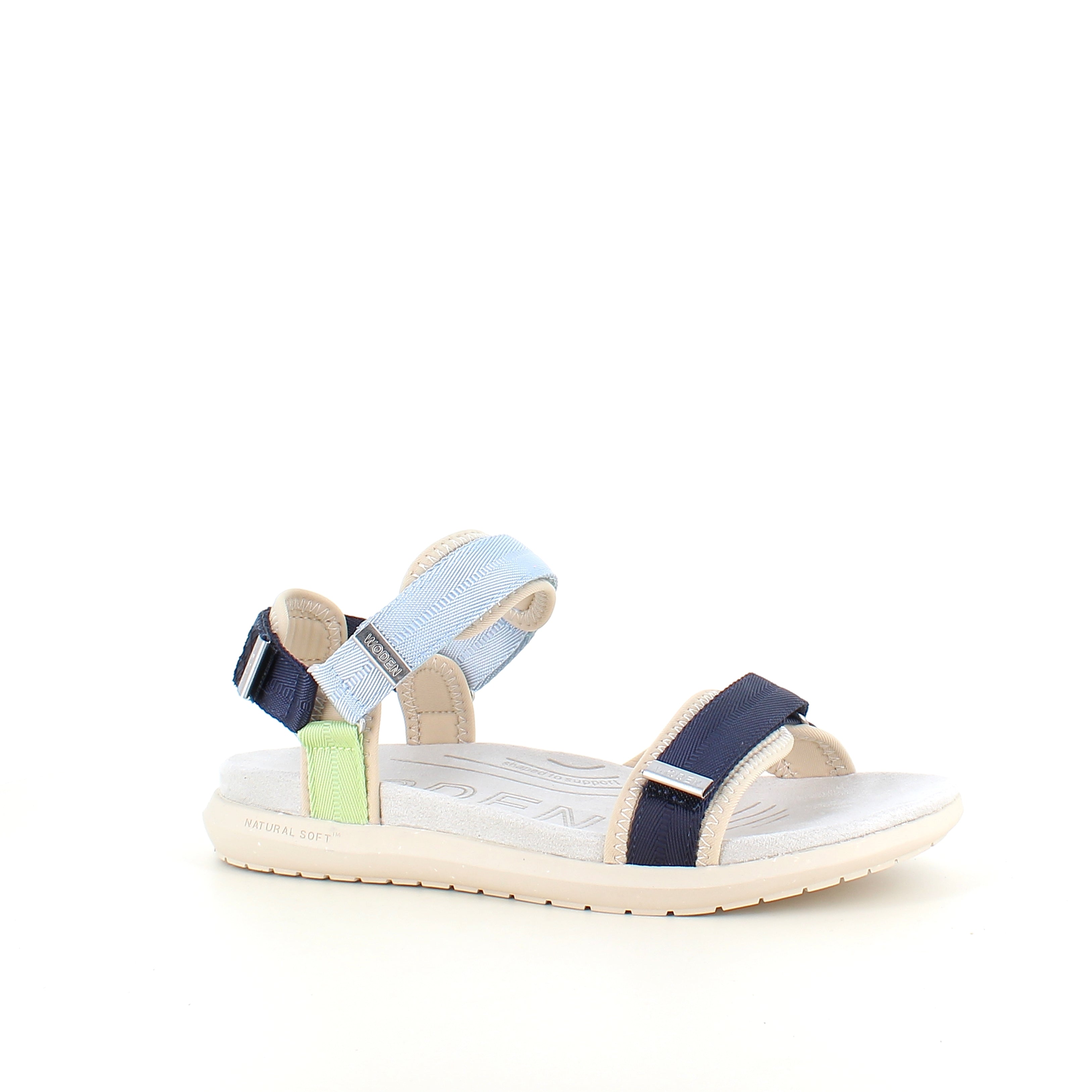 Woden sandal Moonstone Multi – Lätt & stödjande i blå, gröna & beige nyanser