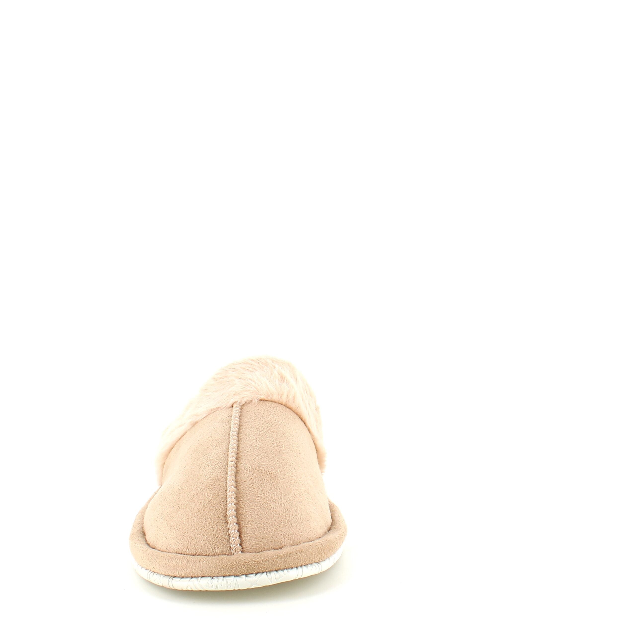 Beige innetofflor med synlig pälskant