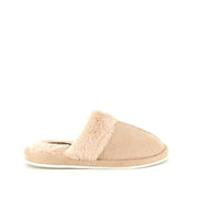 Beige innetofflor med synlig pälskant