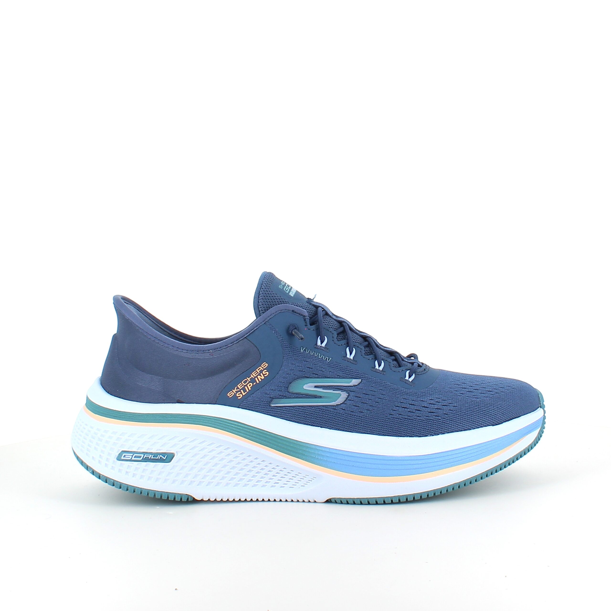 Blå slip-in-skor från Skechers med elastiska snören
