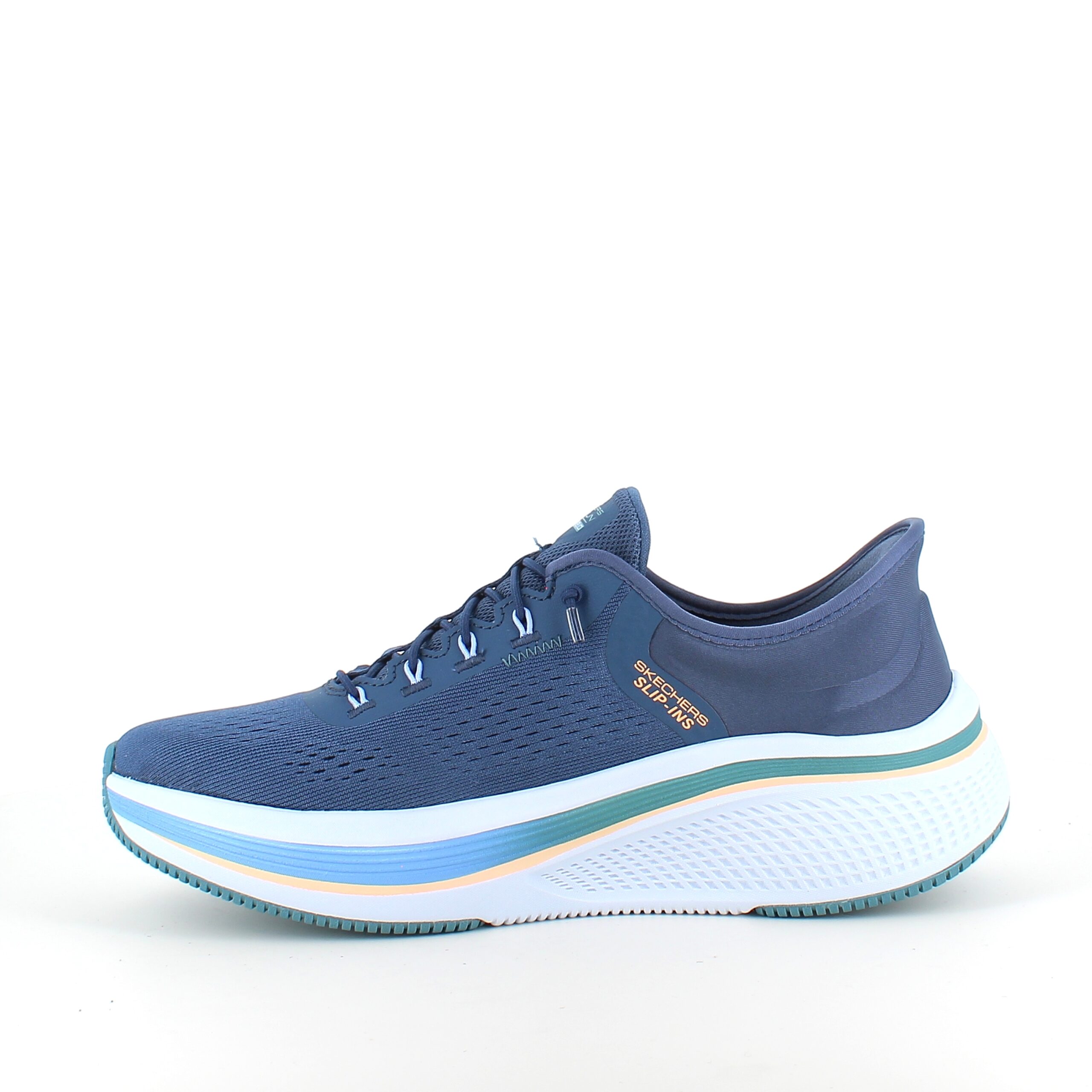 Blå slip-in-skor från Skechers med elastiska snören