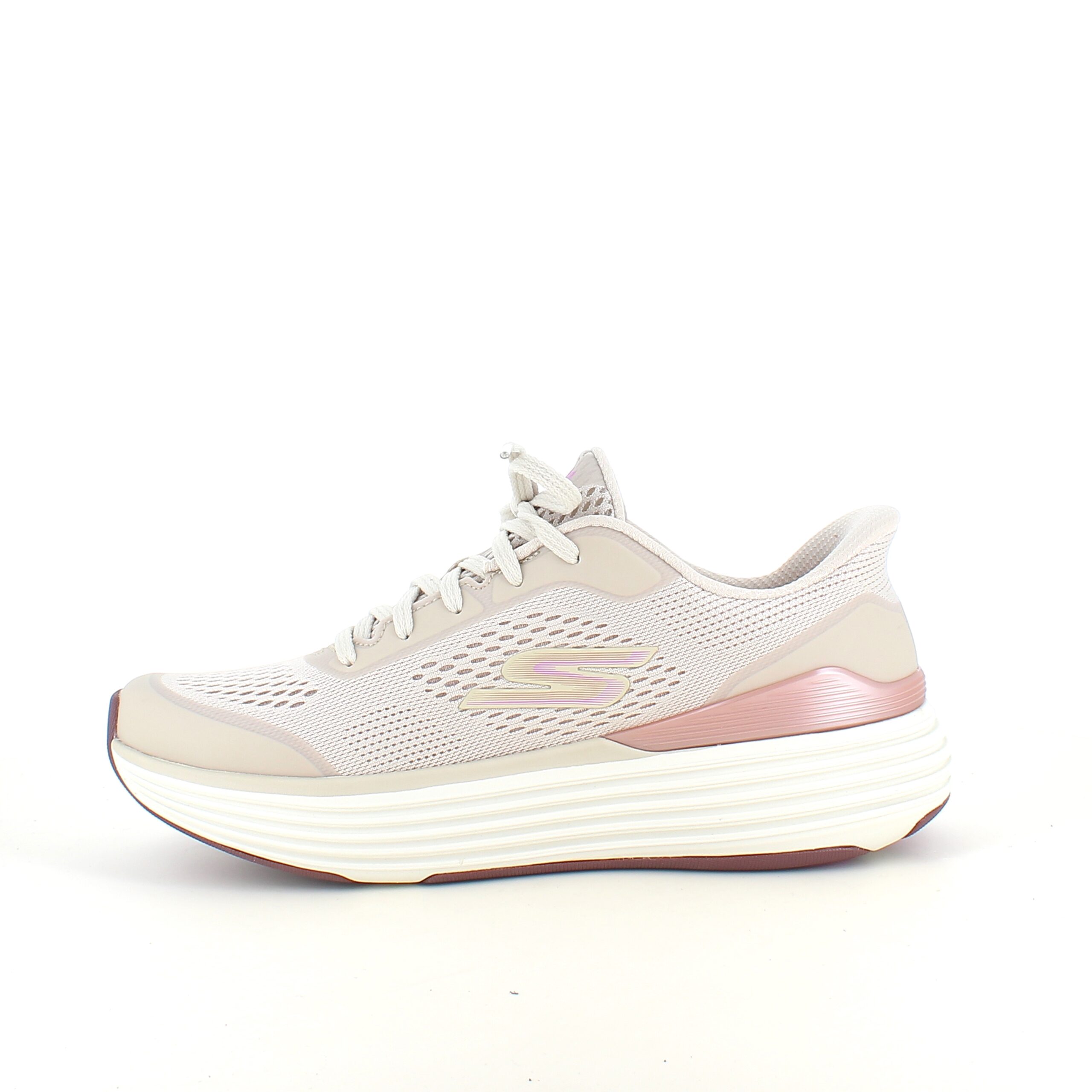 Beige Skechers slip-in med Max Cushioning-sula