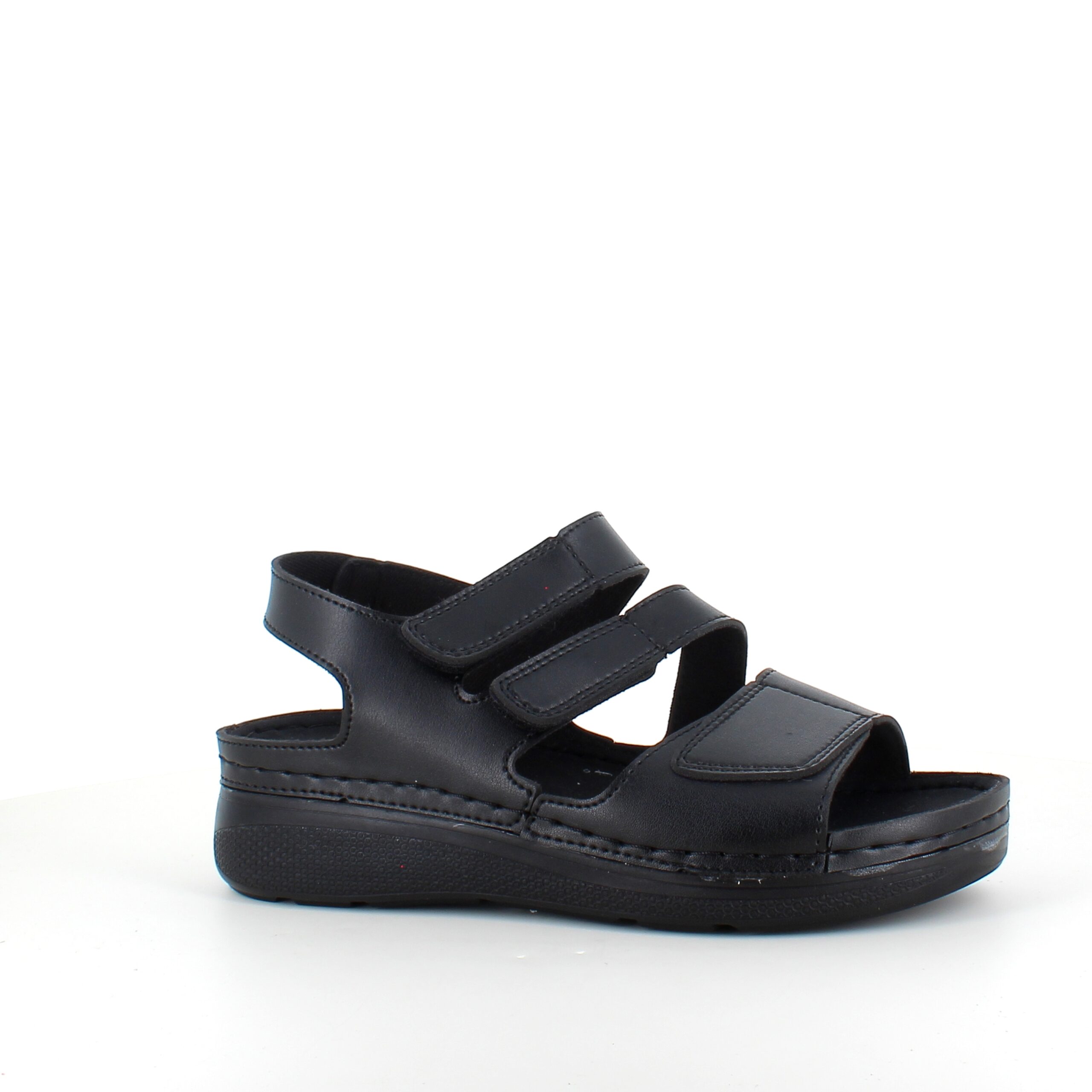 Svart sandal med tre justerbara remmar