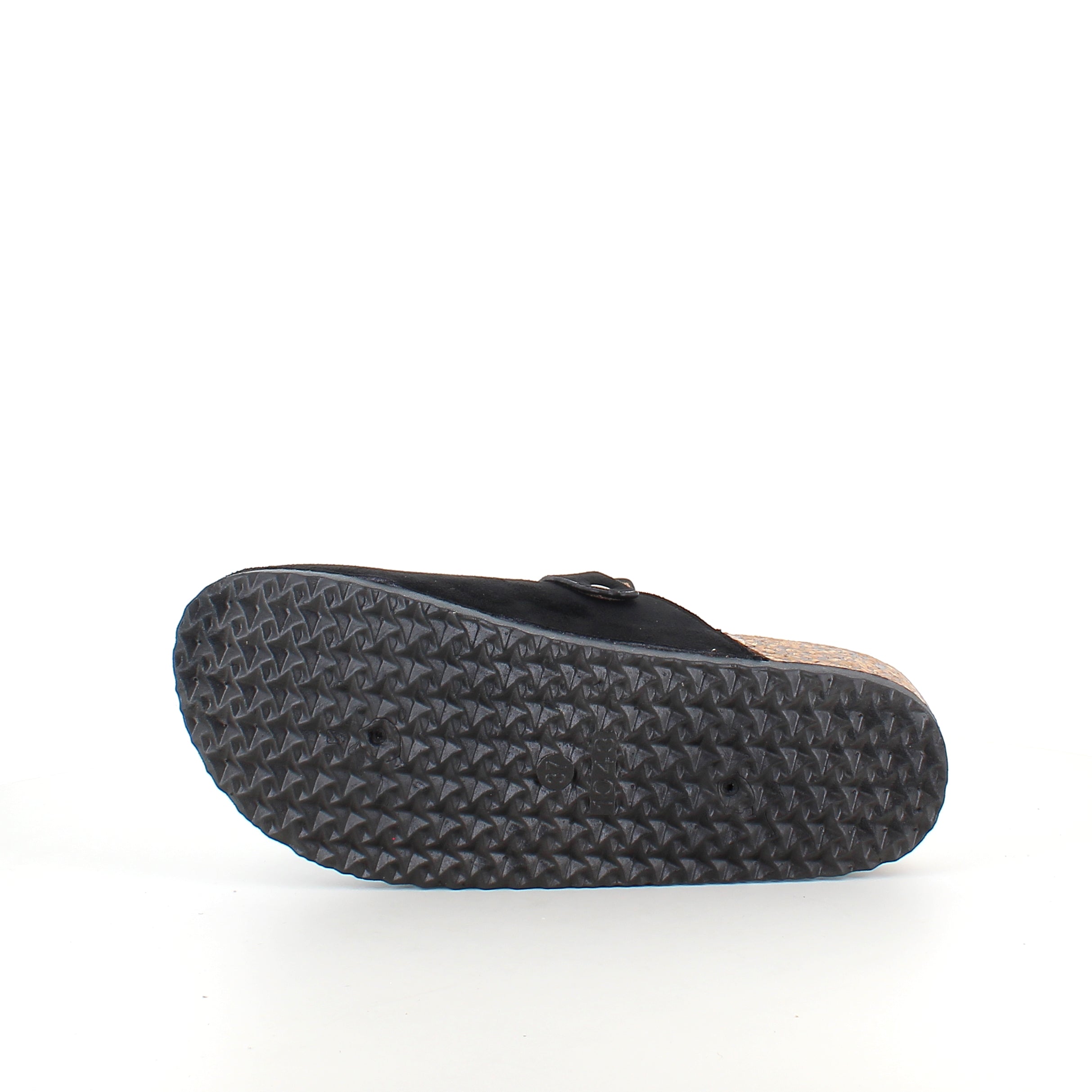 Svart slip-on sandal i textil – klassisk modell med justerbart spänne
