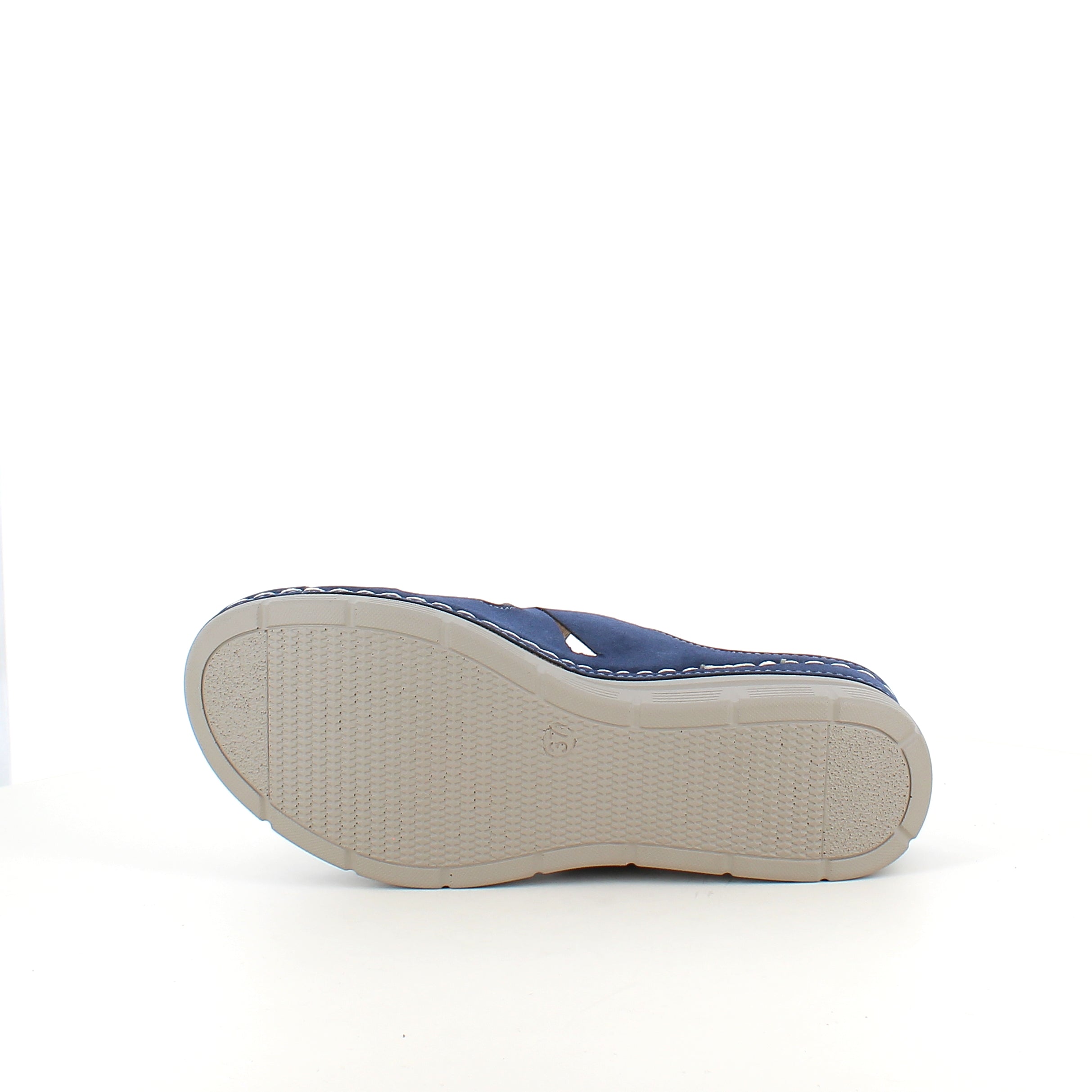 Blå slip-on sandal med kilklack & Velcro – feminin & flexibel för vardagen