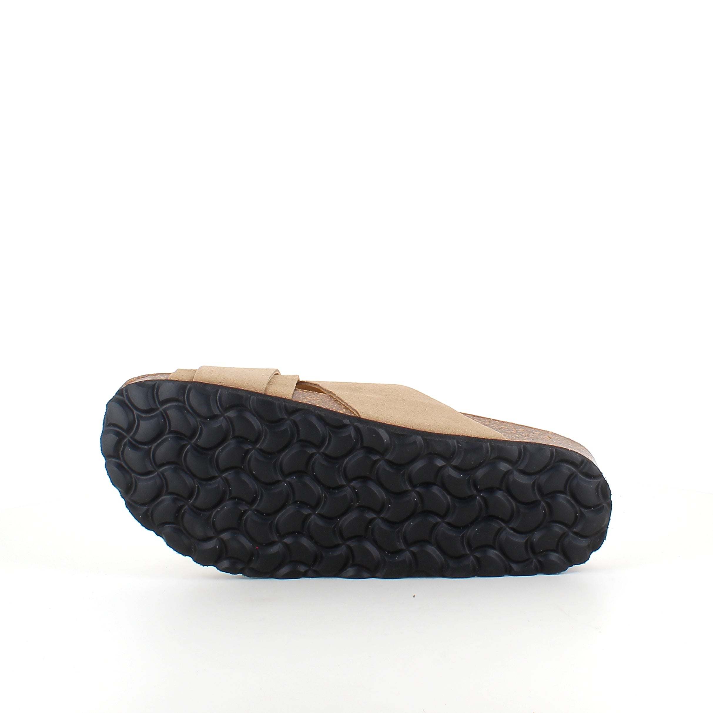 Ljusbrun slip-on sandal i läder med dubbel rem – komfort & stöd från SSKbutiken.se