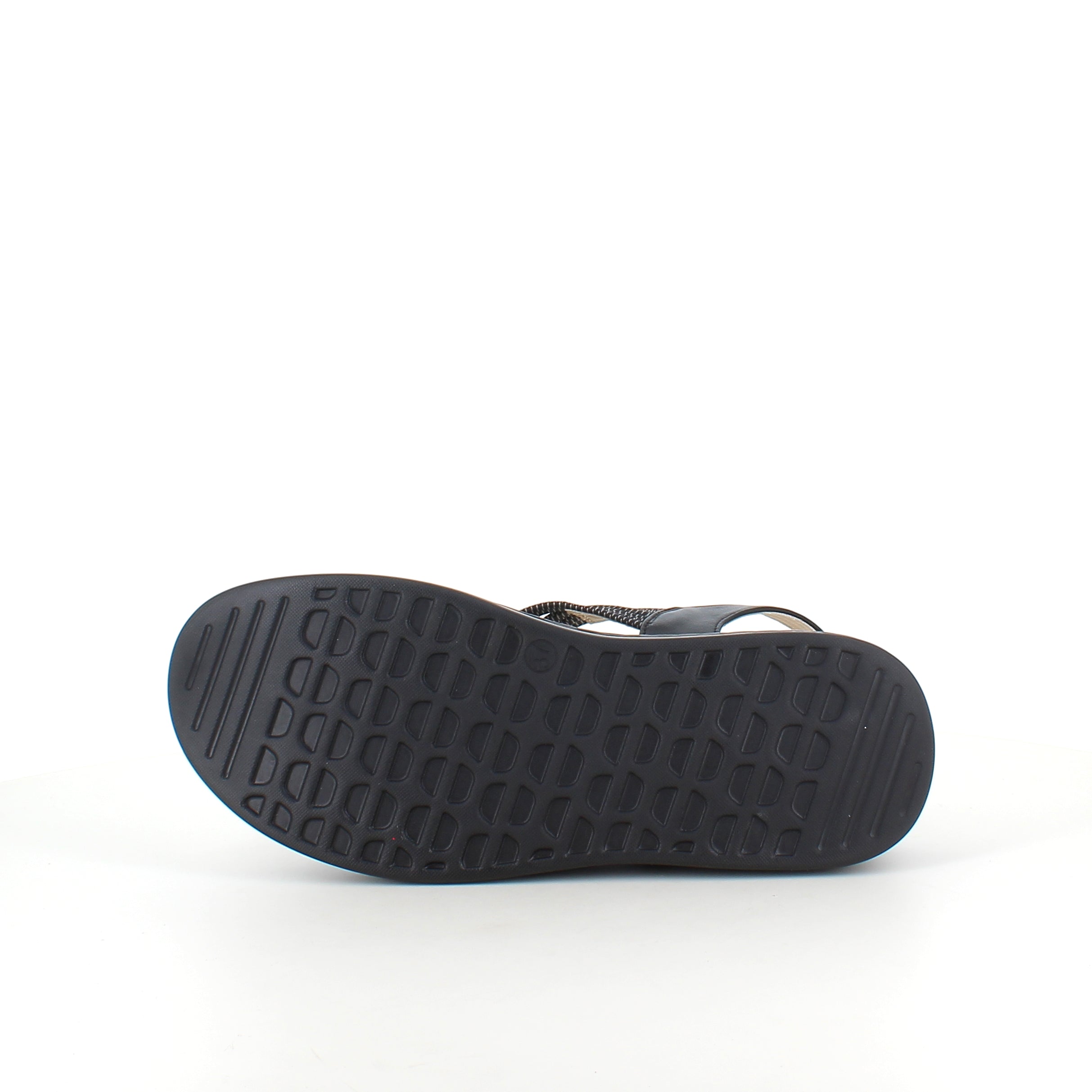 Svart sandal med elastiska remmar och stötdämpande sula