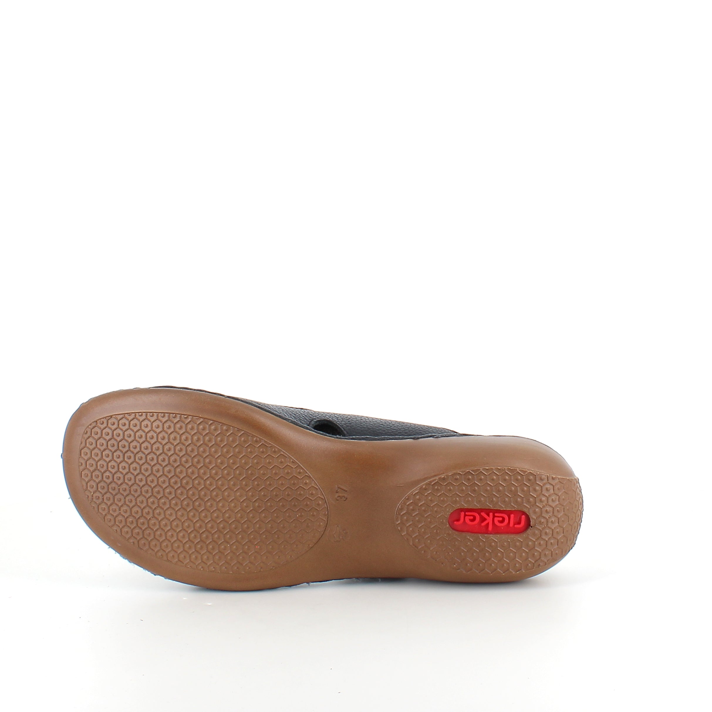 Rieker damsandal svart – elegant slip-on med mjuk Antistresskomfort