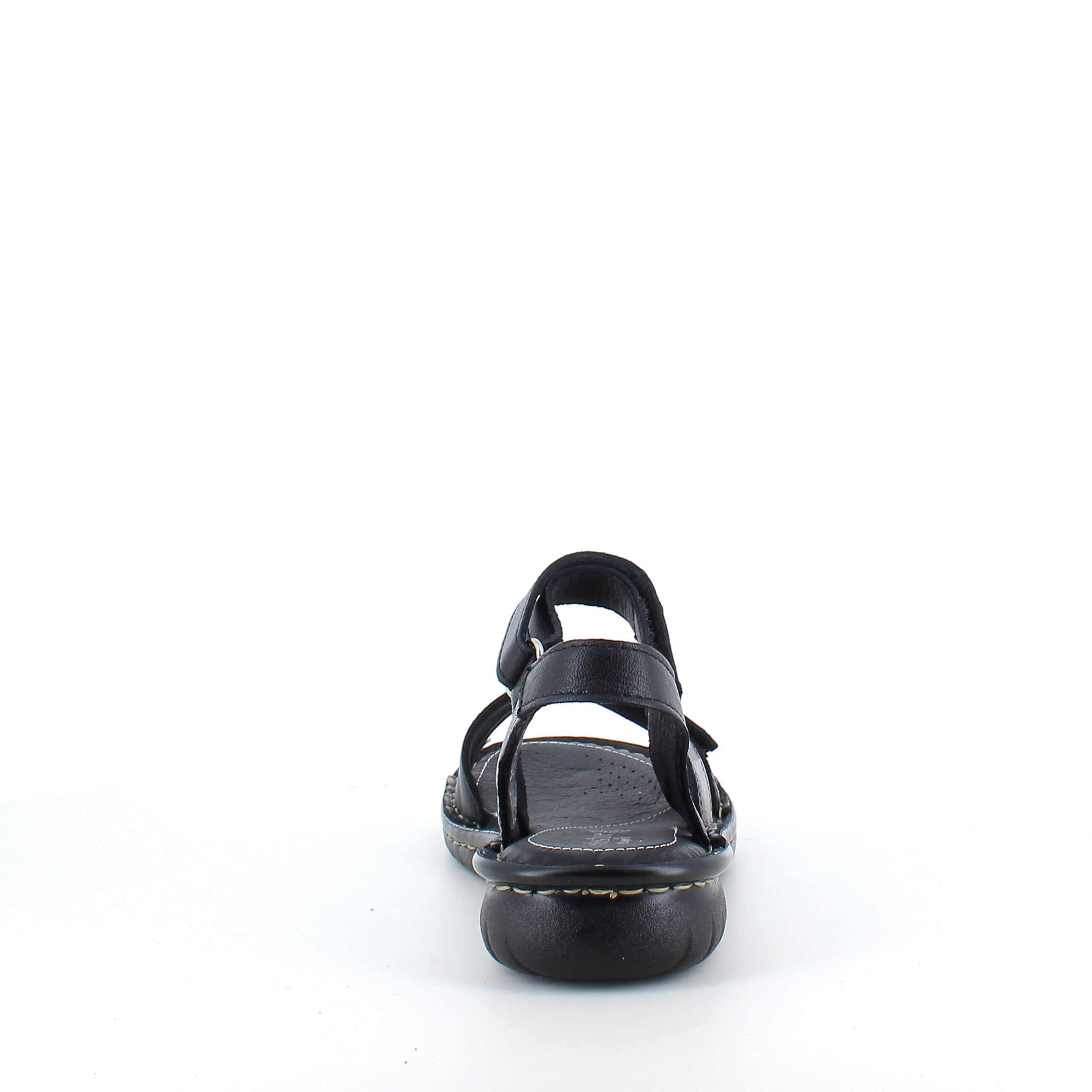 Svart skinnsandal med tre remmar och metallicdetaljer från Relaxshoe