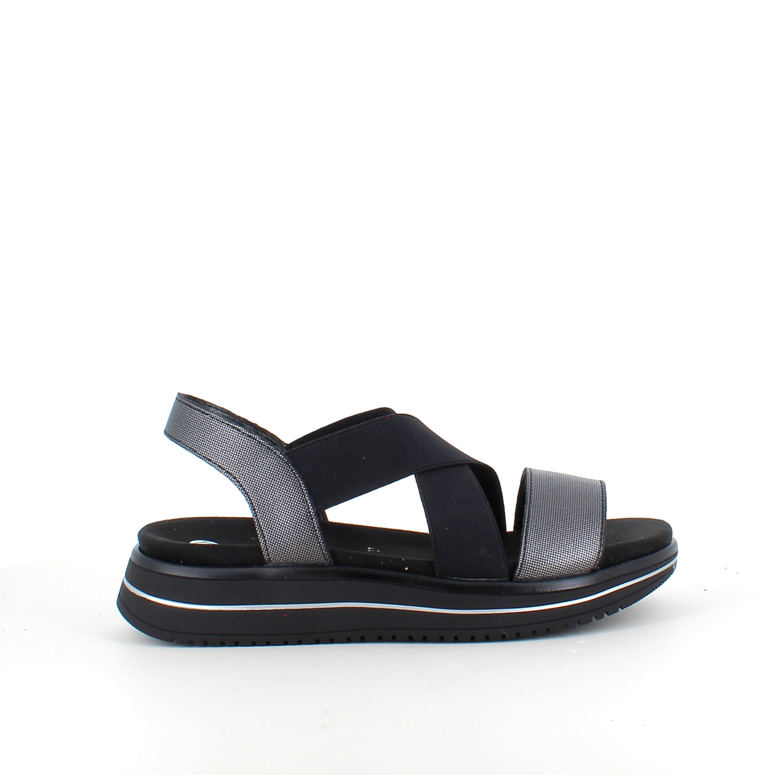 Svart sandal från Remonte med elastiska remmar och uttagbar innersula