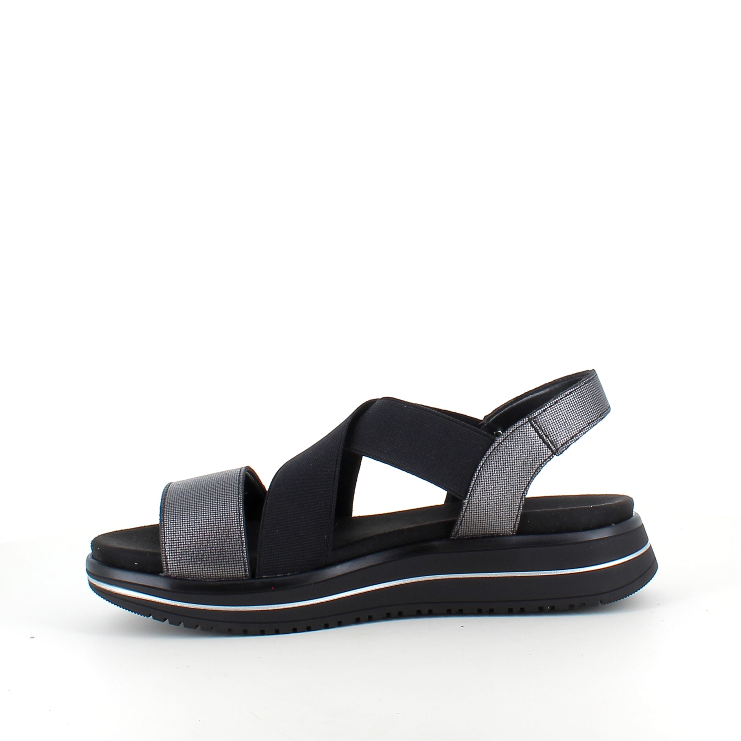 Svart sandal från Remonte med elastiska remmar och uttagbar innersula