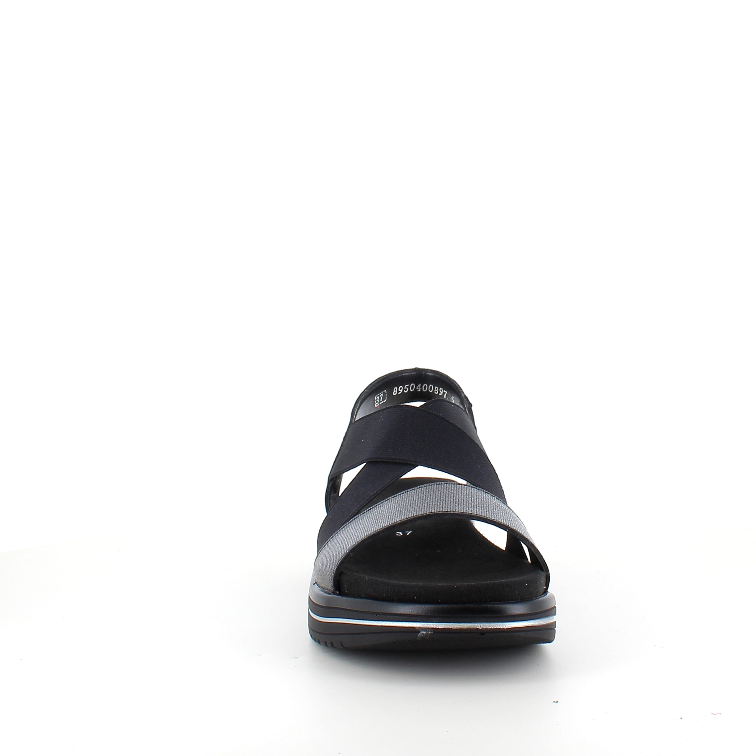 Svart sandal från Remonte med elastiska remmar och uttagbar innersula