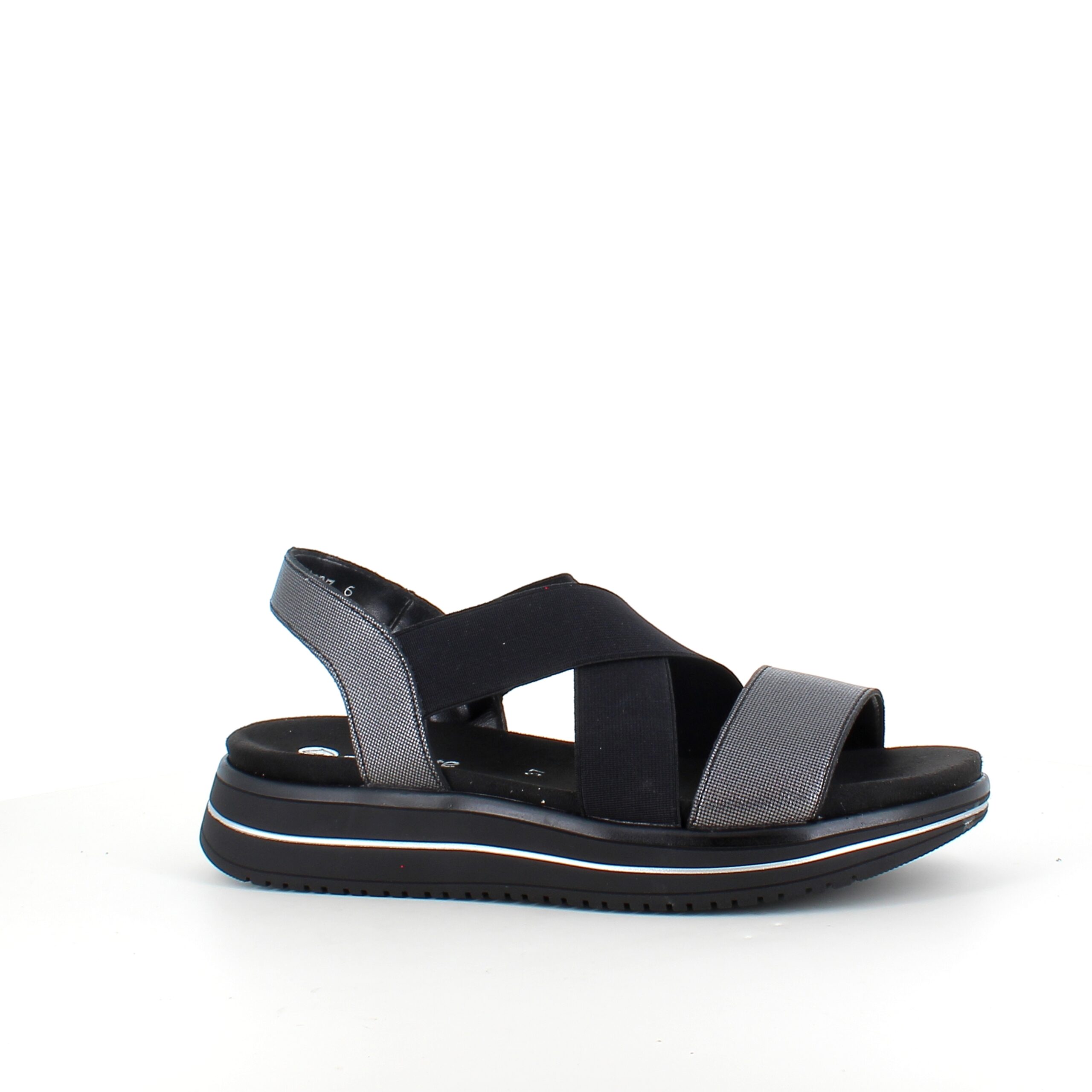 Svart sandal från Remonte med elastiska remmar och uttagbar innersula