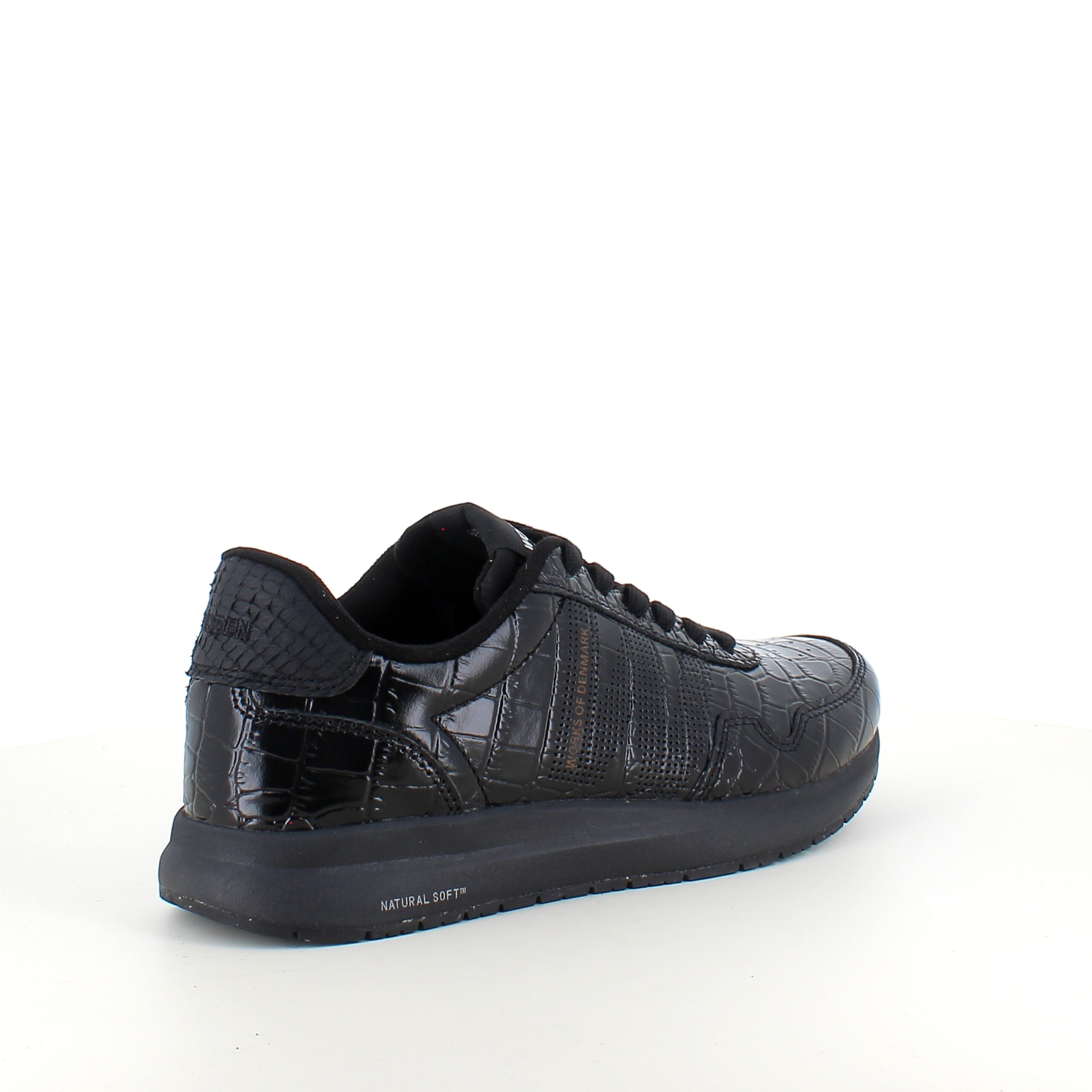 Nora Natural Soft Croco – svart Woden-sneaker i krokodillook