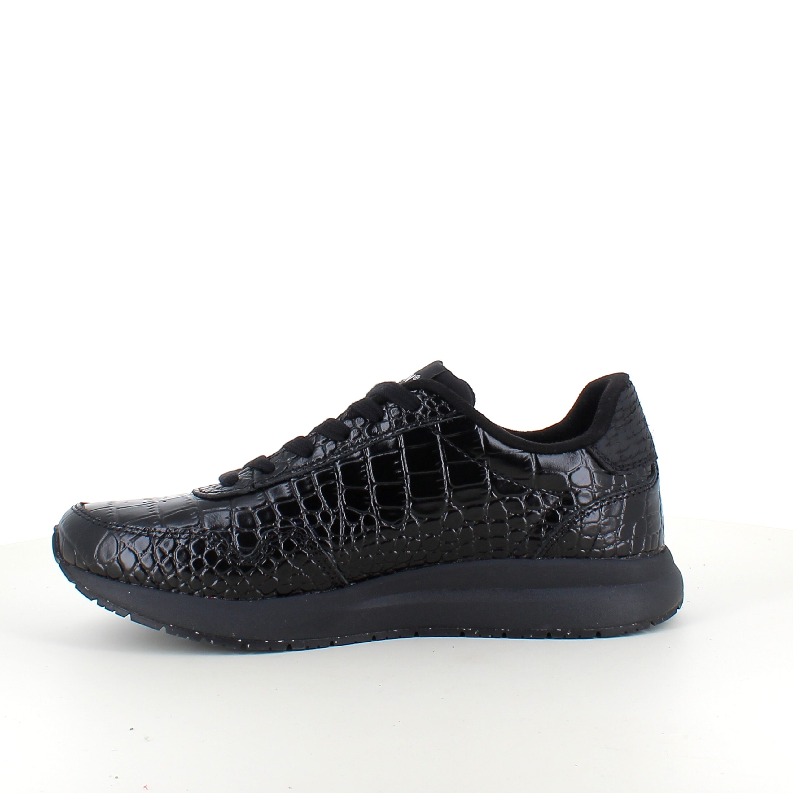 Nora Natural Soft Croco – svart Woden-sneaker i krokodillook
