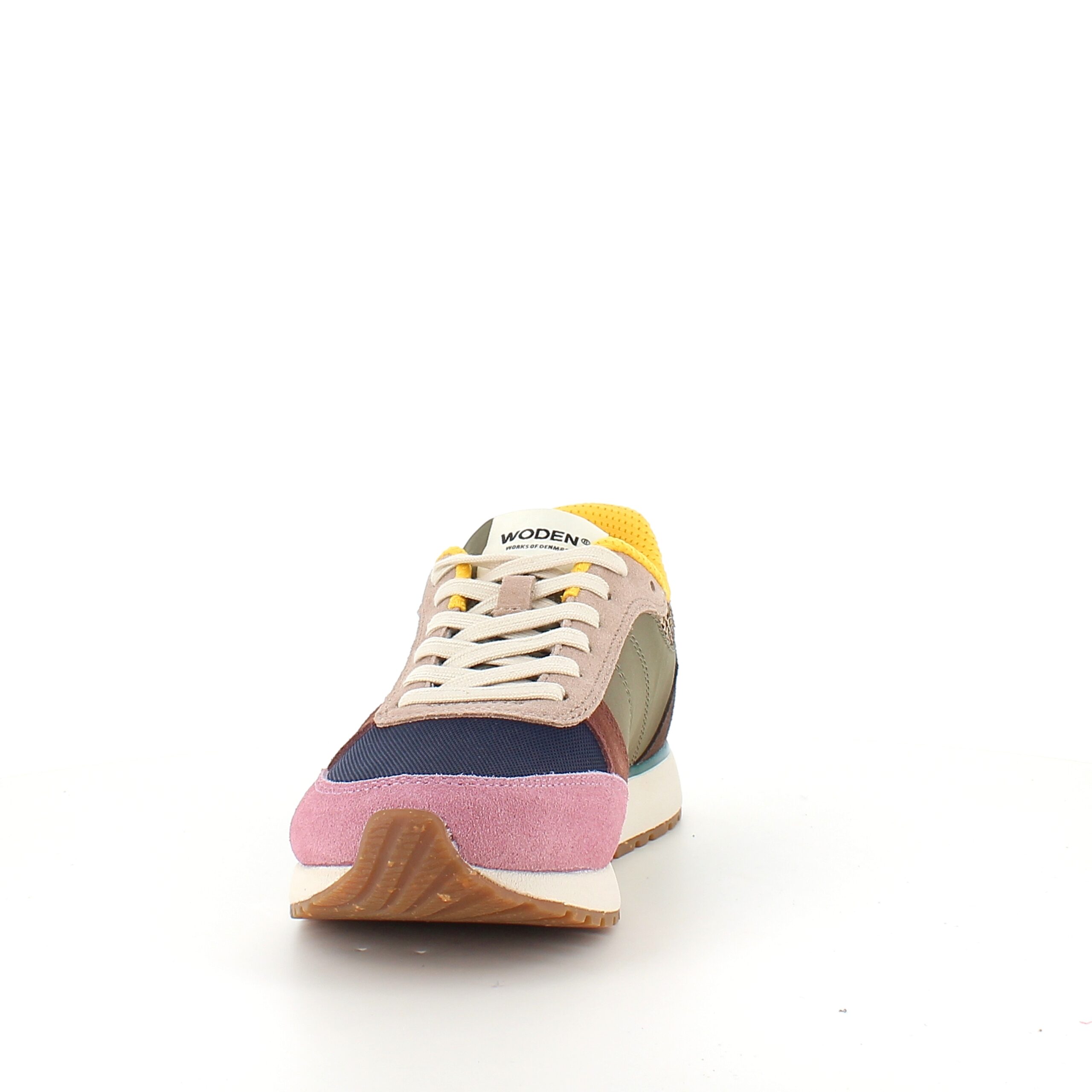 Woden multifärgad sneaker i mesh, läder och mocka – avtagbar korkinnersula & flexibel rågummisula