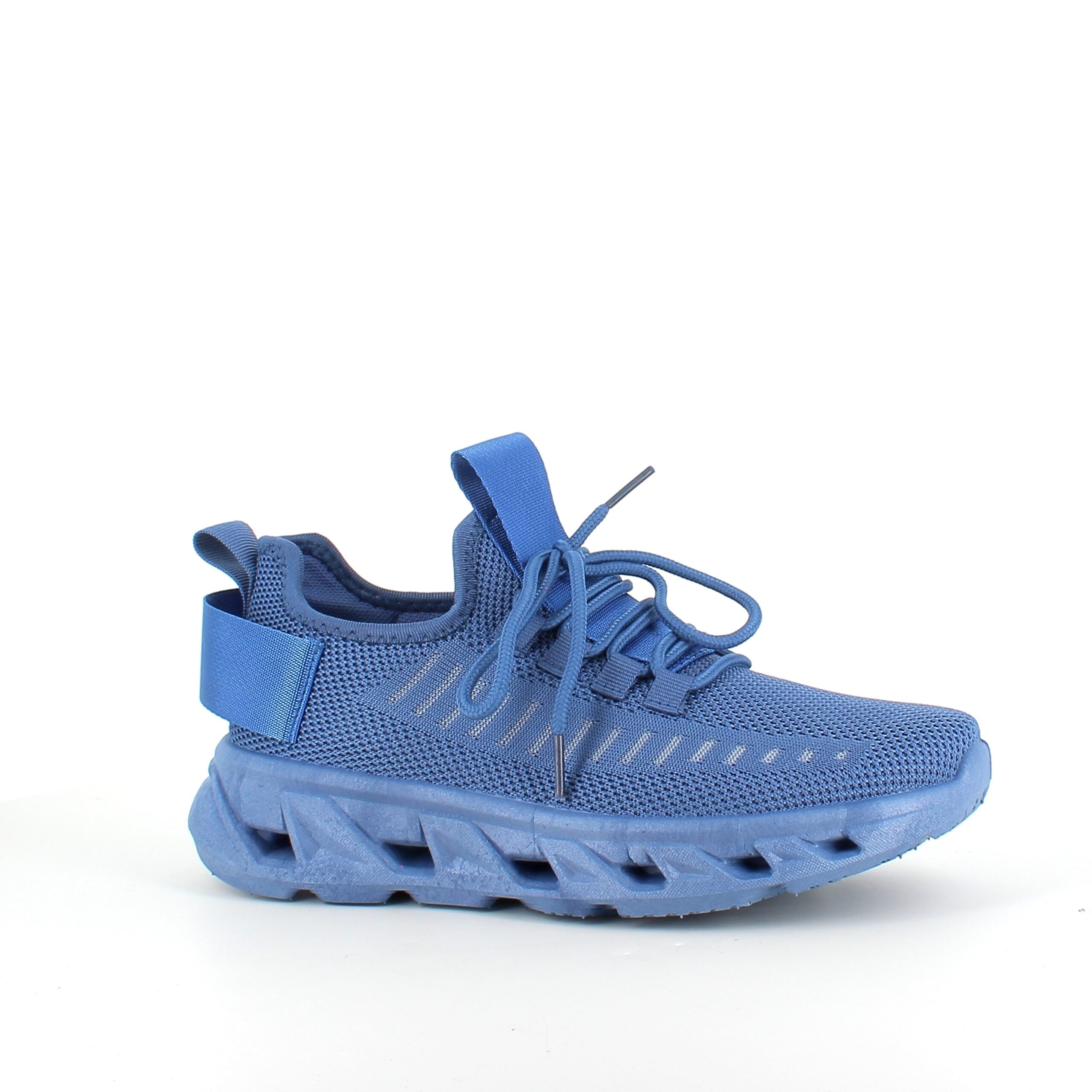 Blå slip-on-skor med stickad ovandel