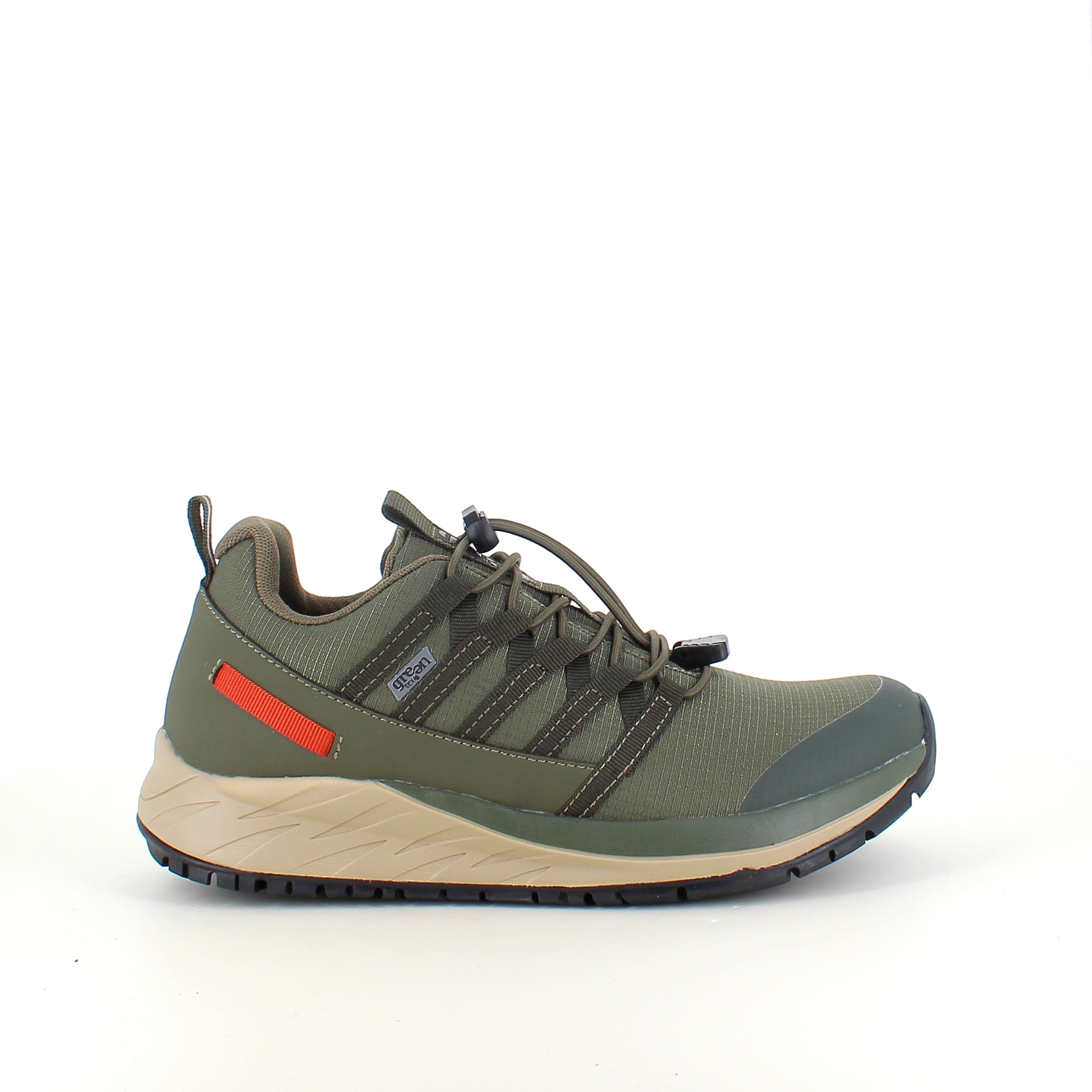 Green Comfort Path Pipi – olivgrön outdoor-sneaker med H-läst & hålfotsstöd