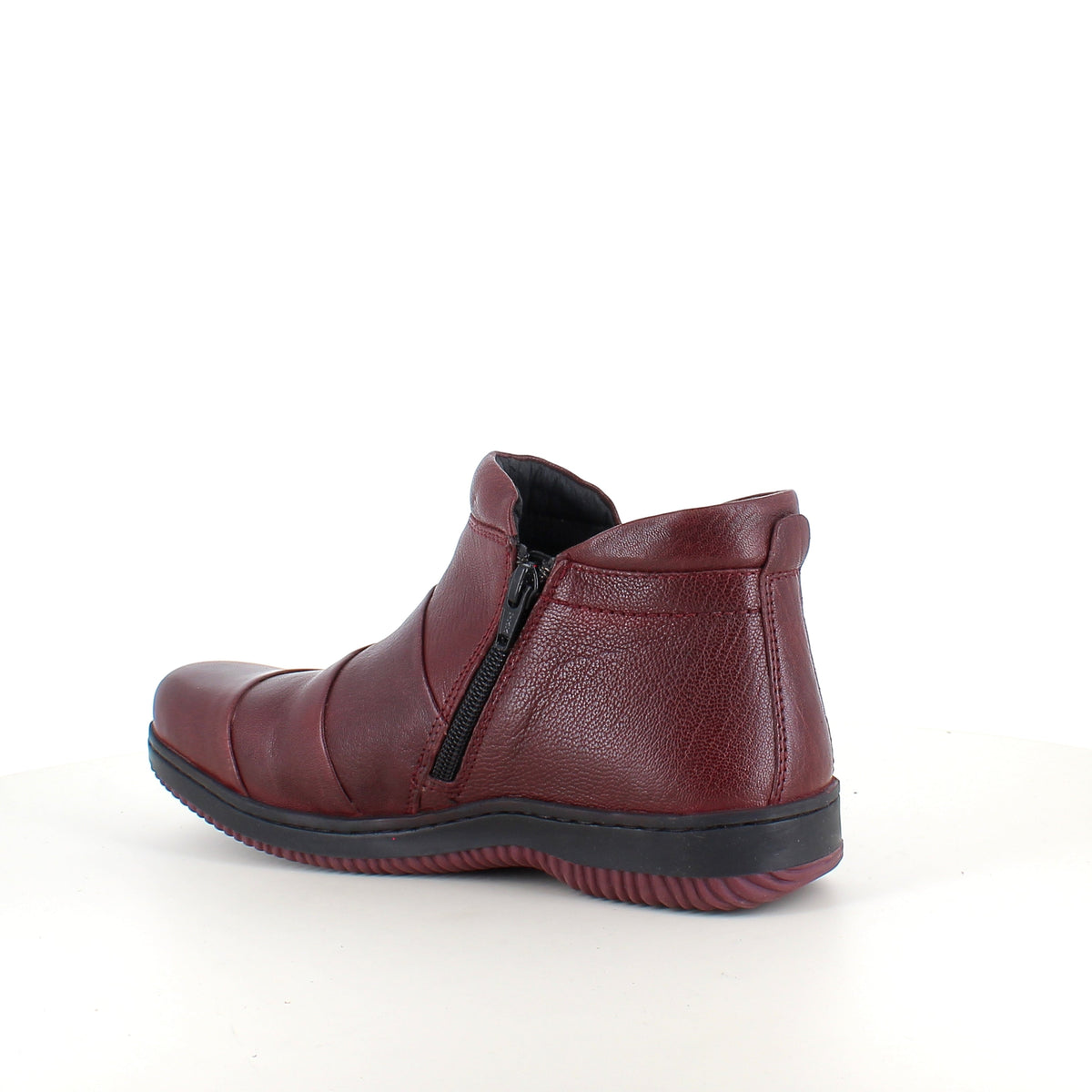 Green Comfort Lugano Laisa i bordeaux – bekväm kort läderstövel med dubbla dragkedjor