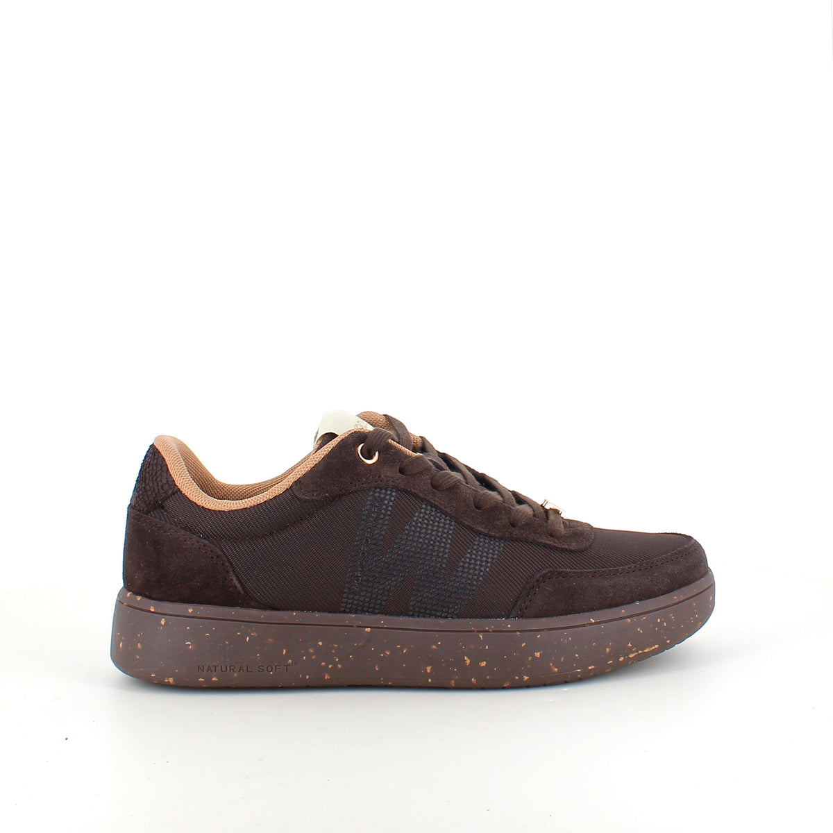 Woden Line Sneak – mörkbrun sneaker med gulddetaljer & mjuk komfort