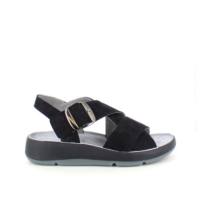 Elegant svart sandal i läder med svankstöd