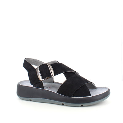 Elegant svart sandal i läder med svankstöd