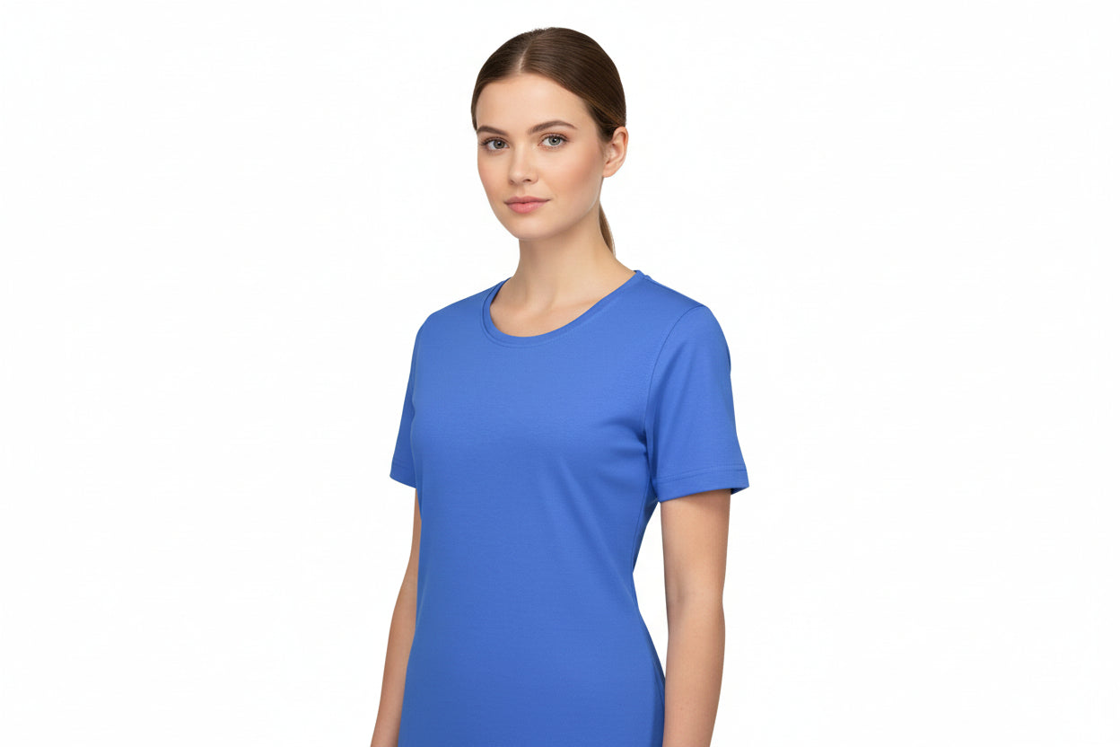 Blå dam-t-shirt med rund hals