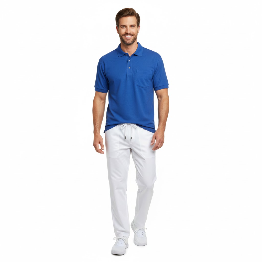 Nybo Kungablå Herr Basic Polo Shirt, Bröstficka, Slitstark