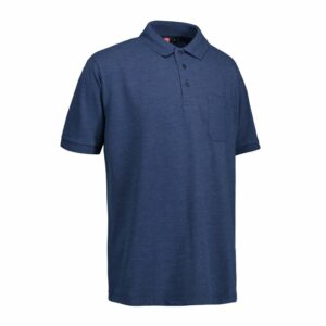 Nybo Blå Melange Herre Prowear Polo Shirt, slitstark, bröstficka