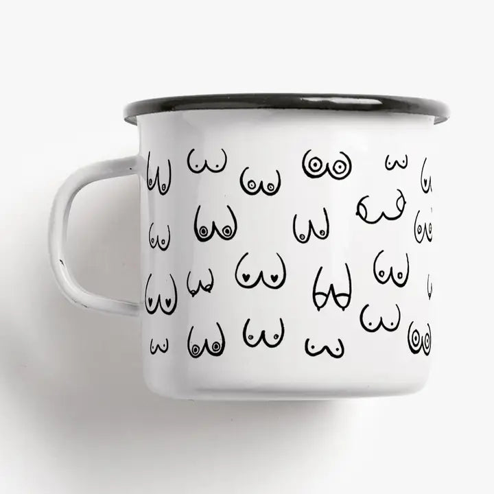Boob Friends – humoristisk emaljmugg för kaffe och te