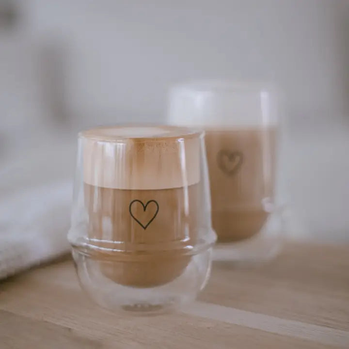 Dubbelt väggat glas med hjärta – elegant och funktionellt termoglas för kaffe och te