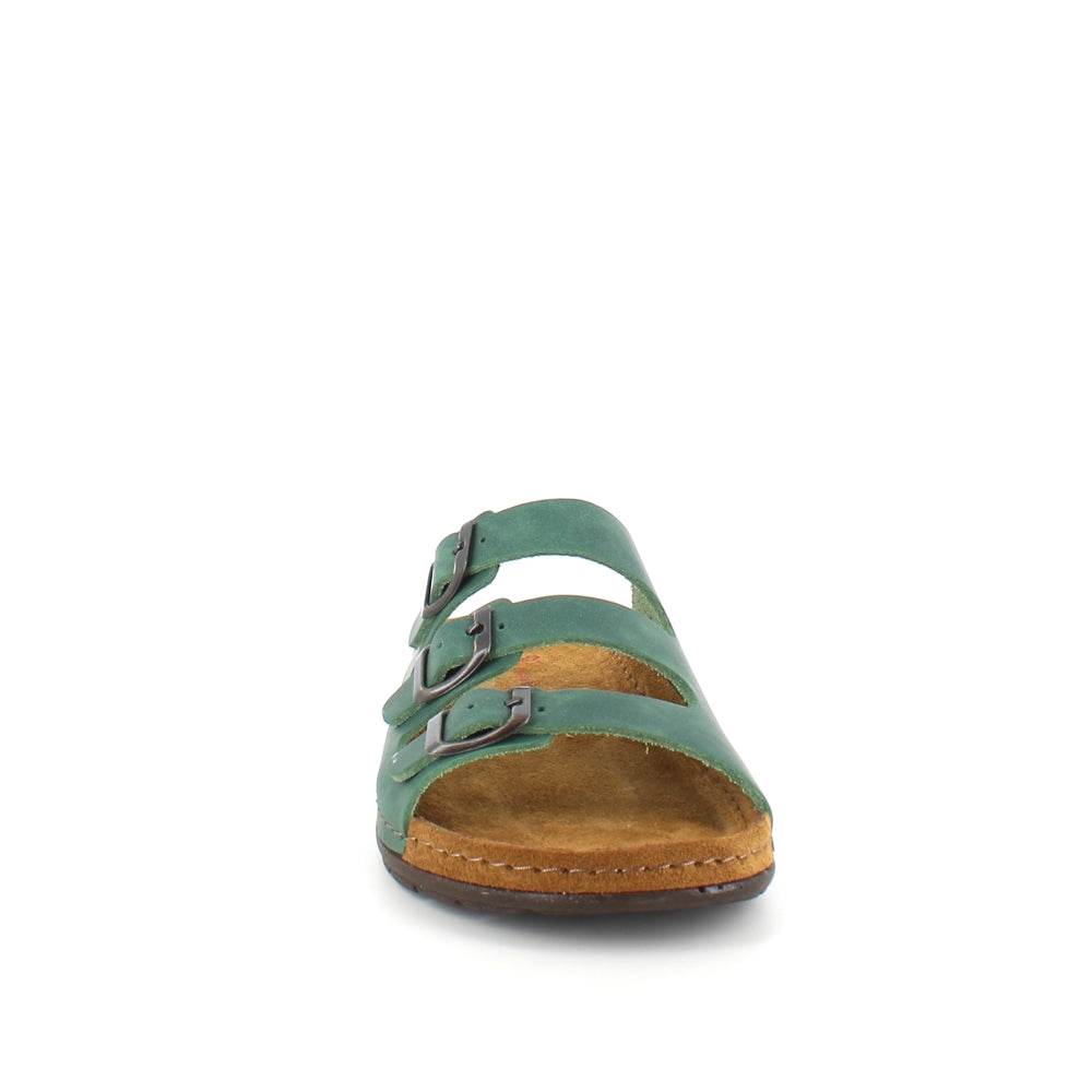Olivgrön slip-on sandal i läder med smala remmar