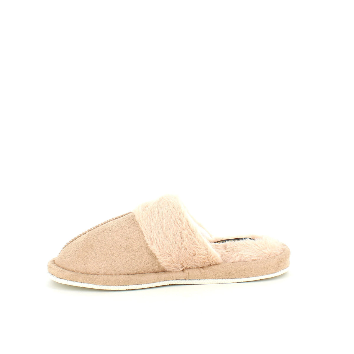 Beige innetofflor med synlig pälskant