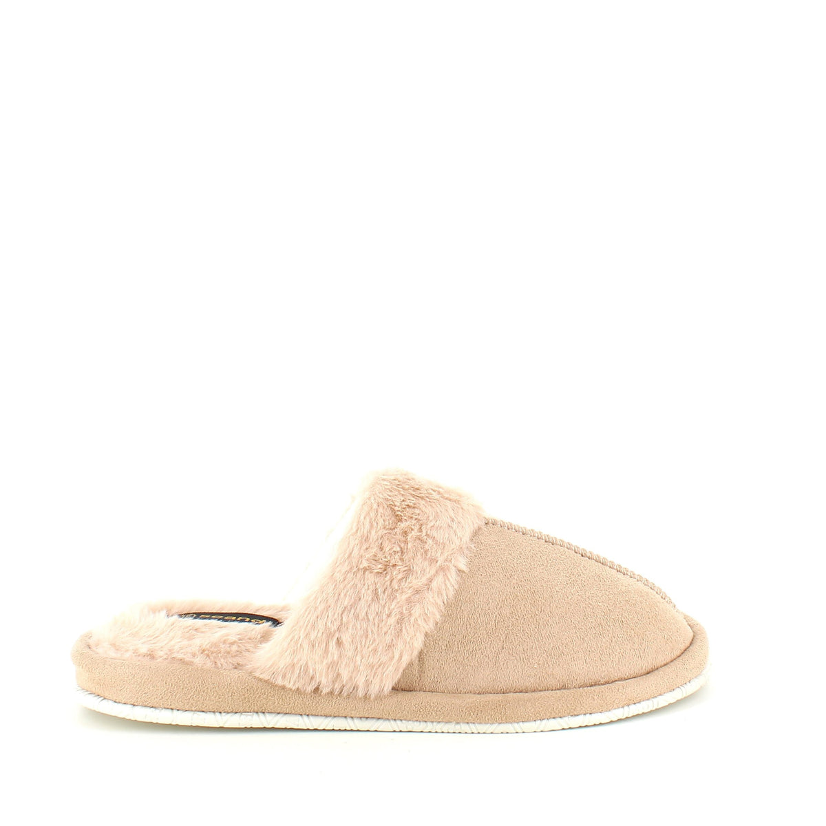 Beige innetofflor med synlig pälskant
