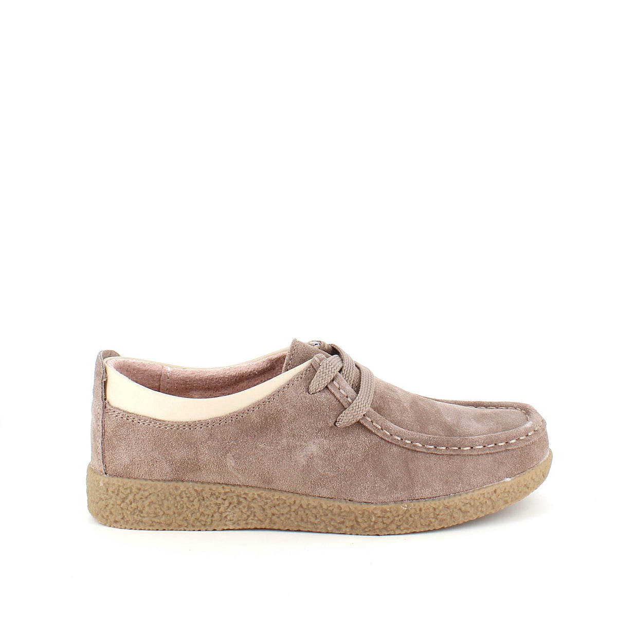 Beige mockaskor med rågummisula