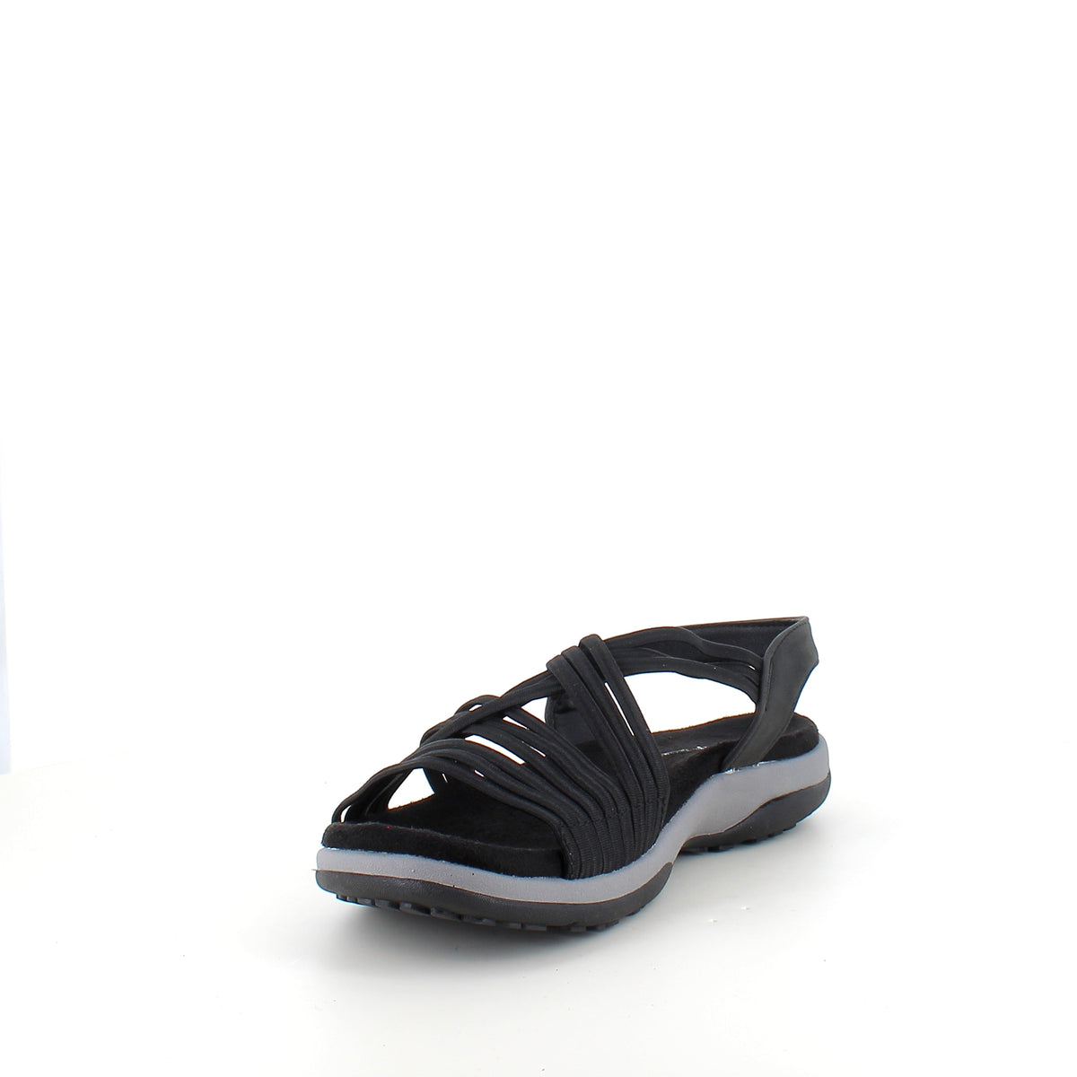 Svart sandal med elastiska remmar – klassisk modell med mjuk skumsula