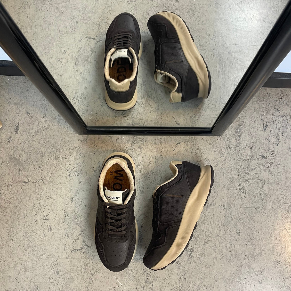 Mathilde Runner Leather – chokladbrun Woden-sneaker med lätt gångsula