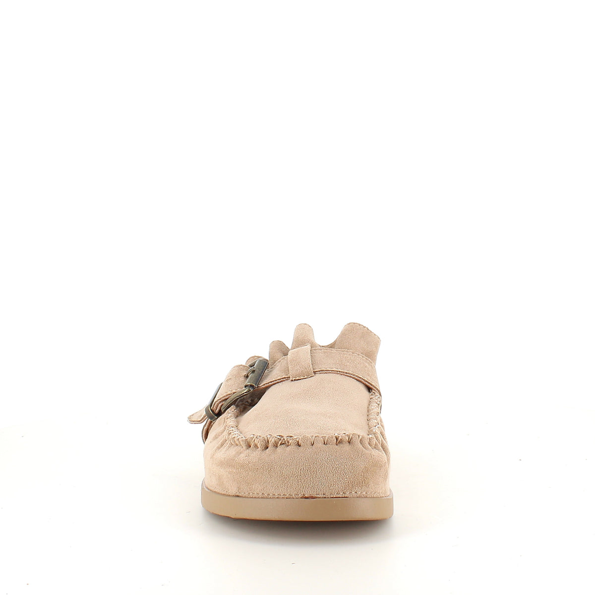 Loafer i mocka med spänne och plisserade mockadetaljer i taupe