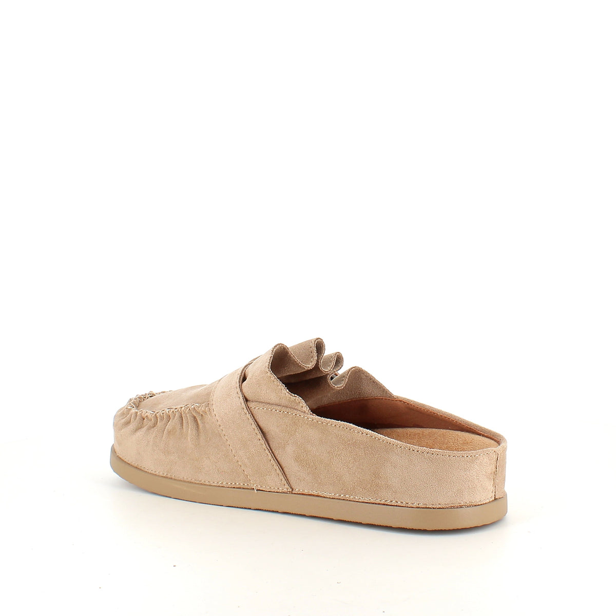 Loafer i mocka med spänne och plisserade mockadetaljer i taupe
