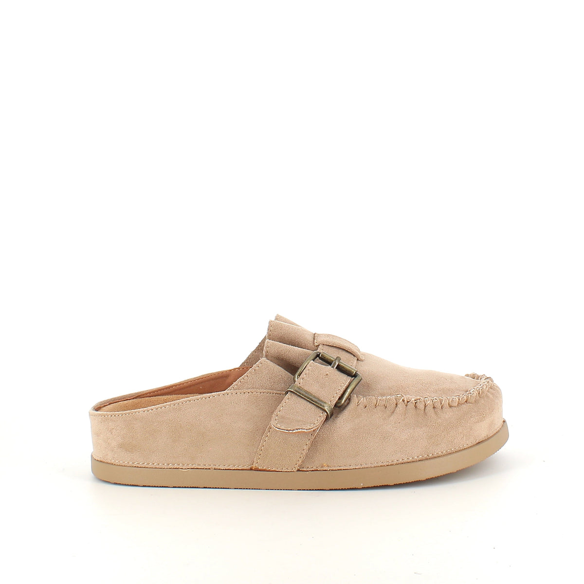 Inia loafer i taupe mocka med spänne och plisserade detaljer