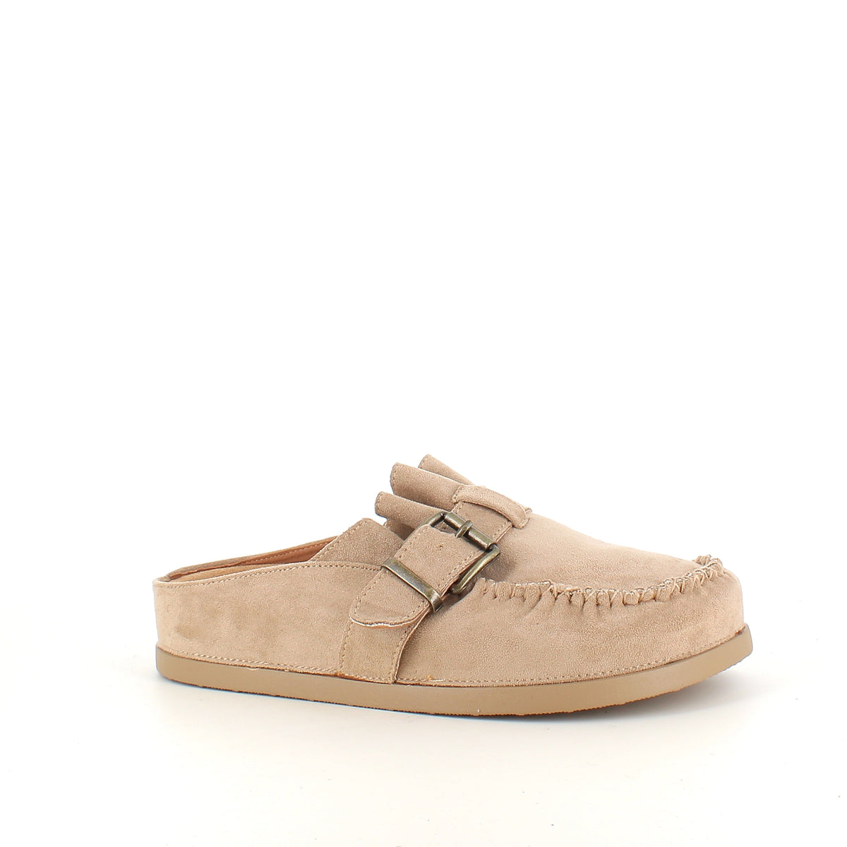 Loafer i mocka med spänne och plisserade mockadetaljer i taupe