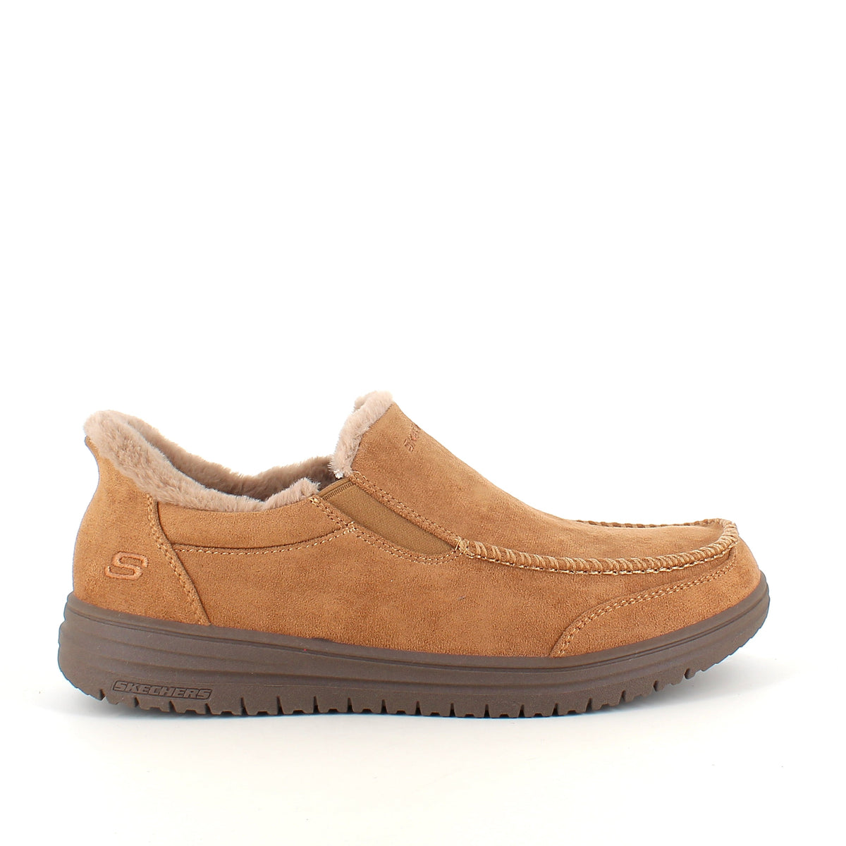 Skechers slip-on-tofflor, bruna – varm och rymlig passform